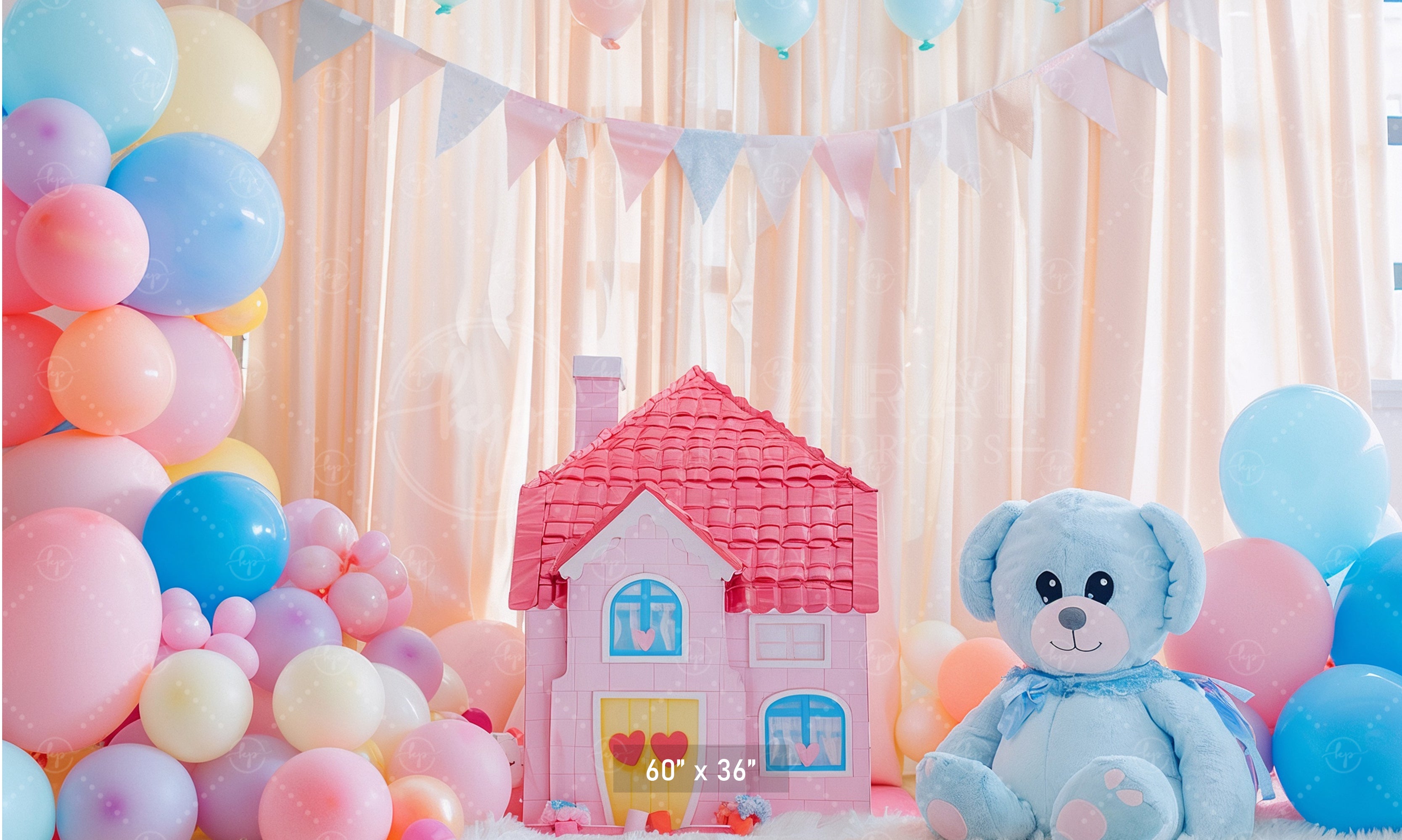 Pastel Teddy Bear House Backdrop
