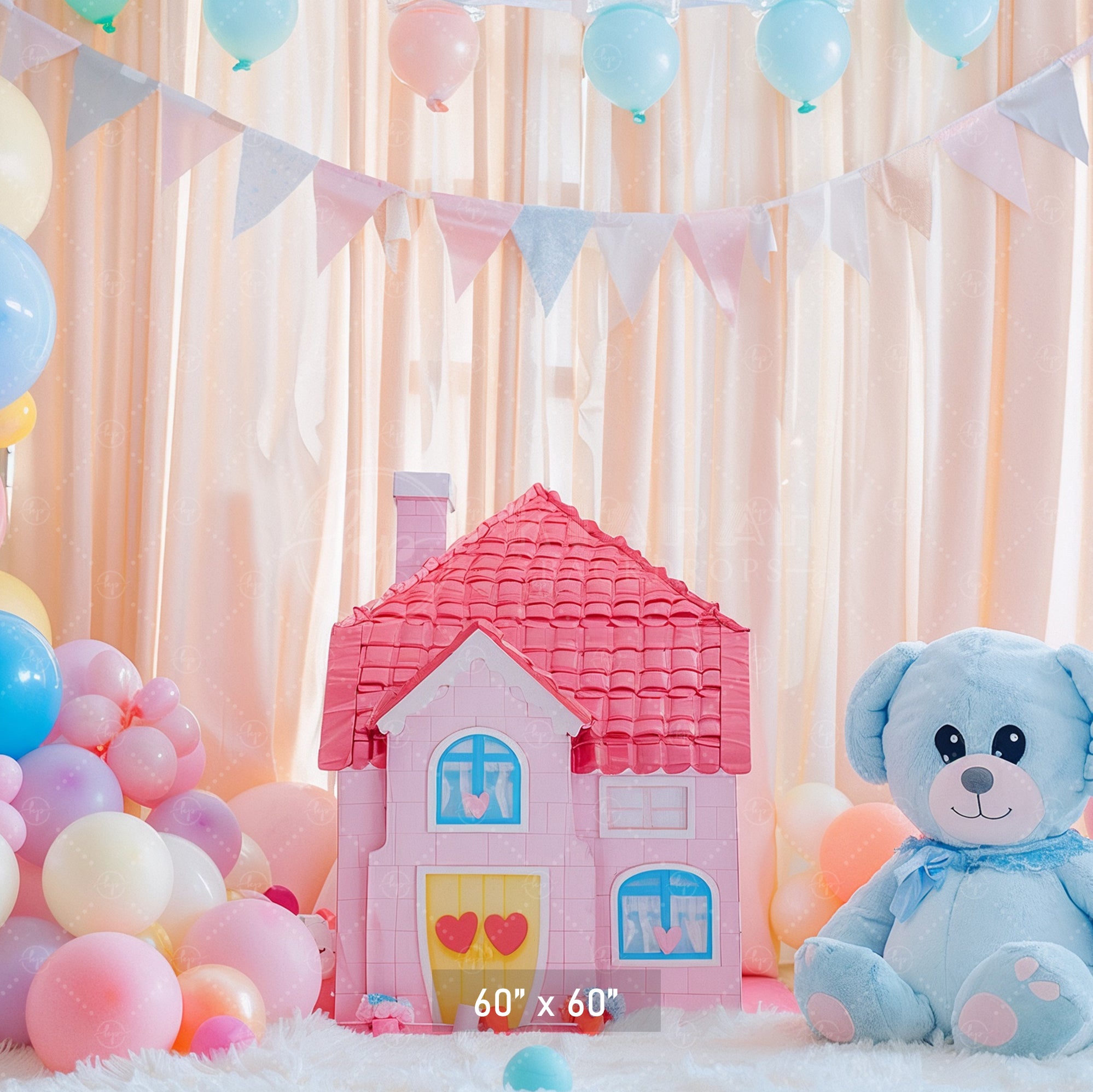 Pastel Teddy Bear House Backdrop