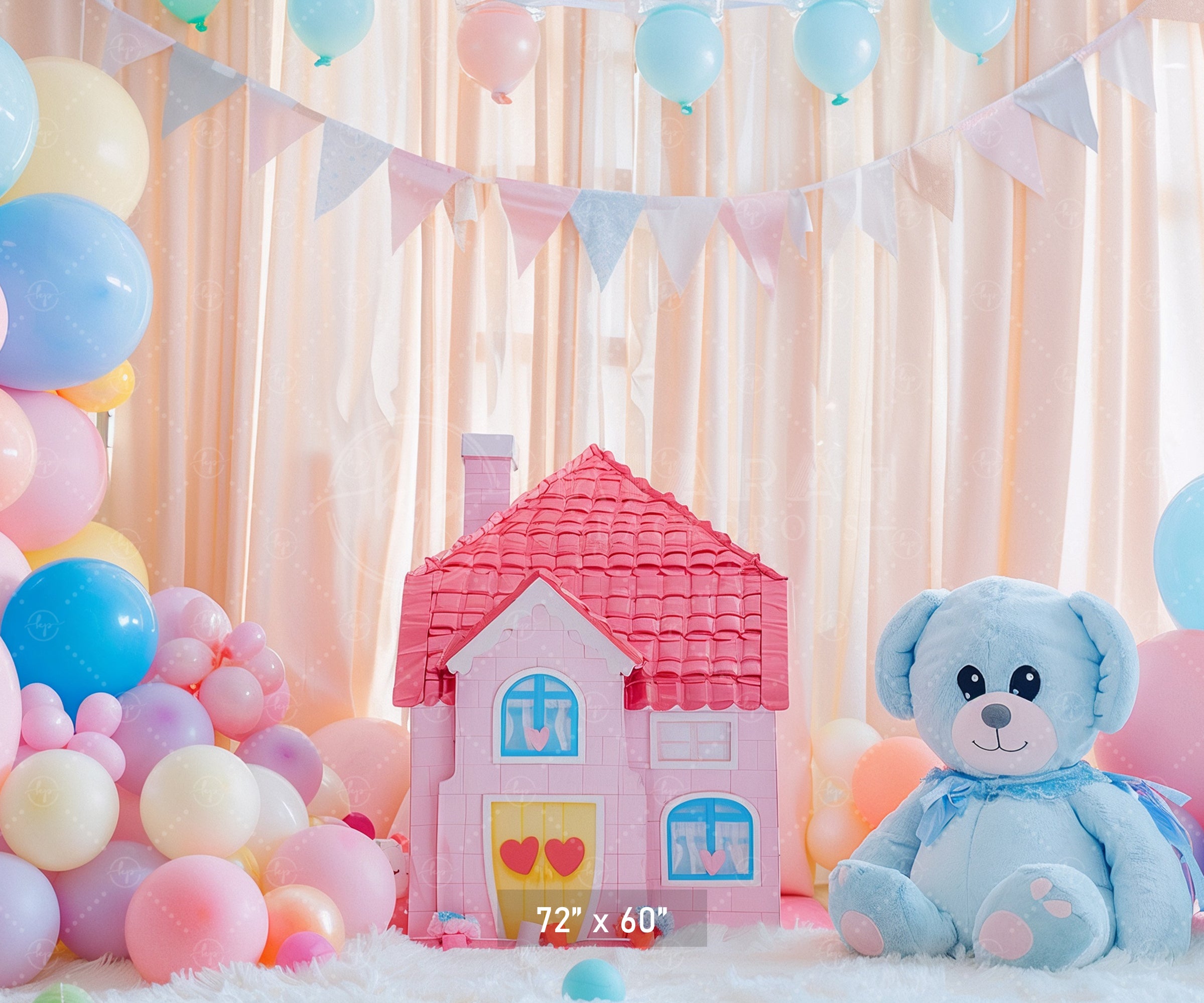 Pastel Teddy Bear House Backdrop