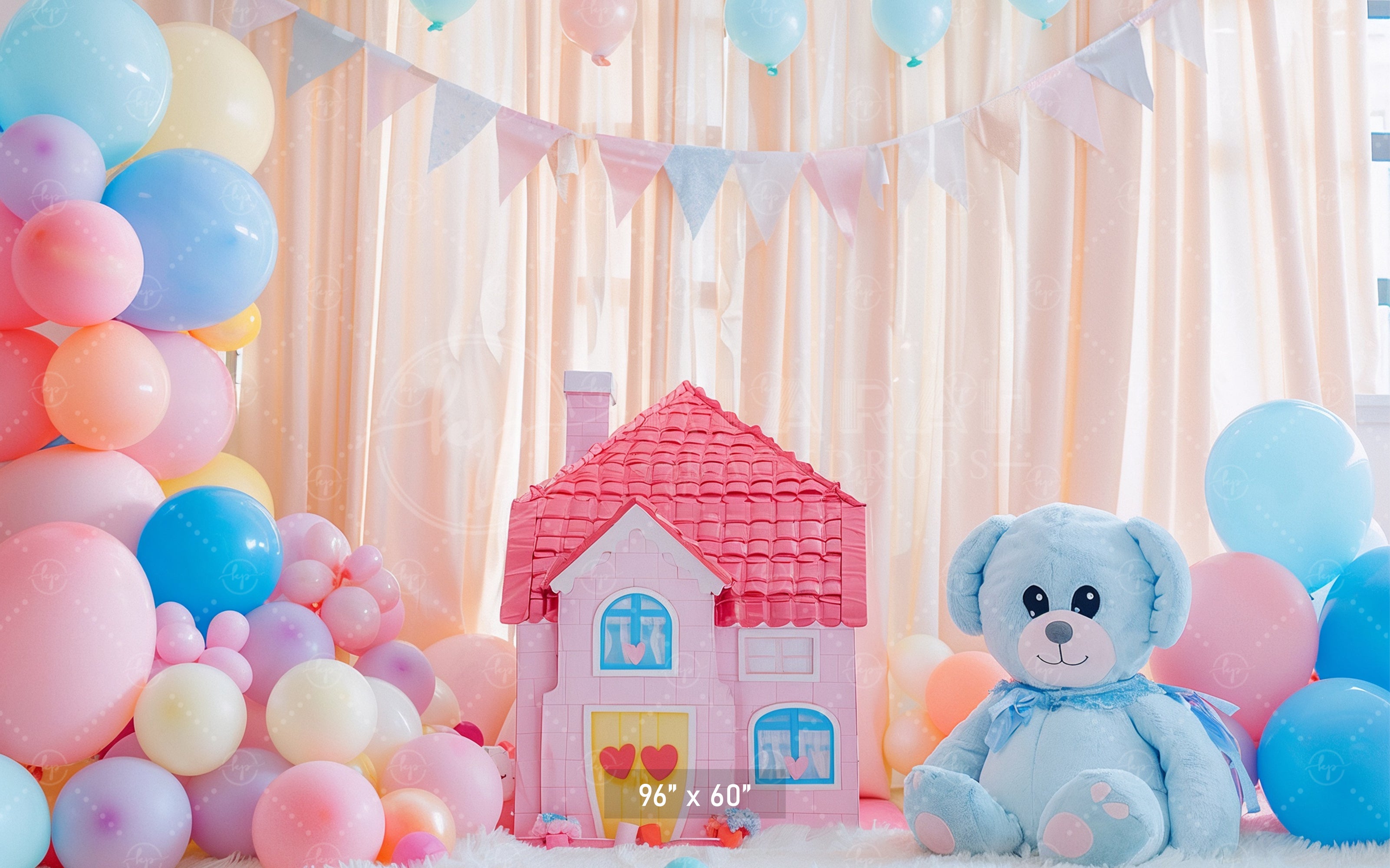 Pastel Teddy Bear House Backdrop