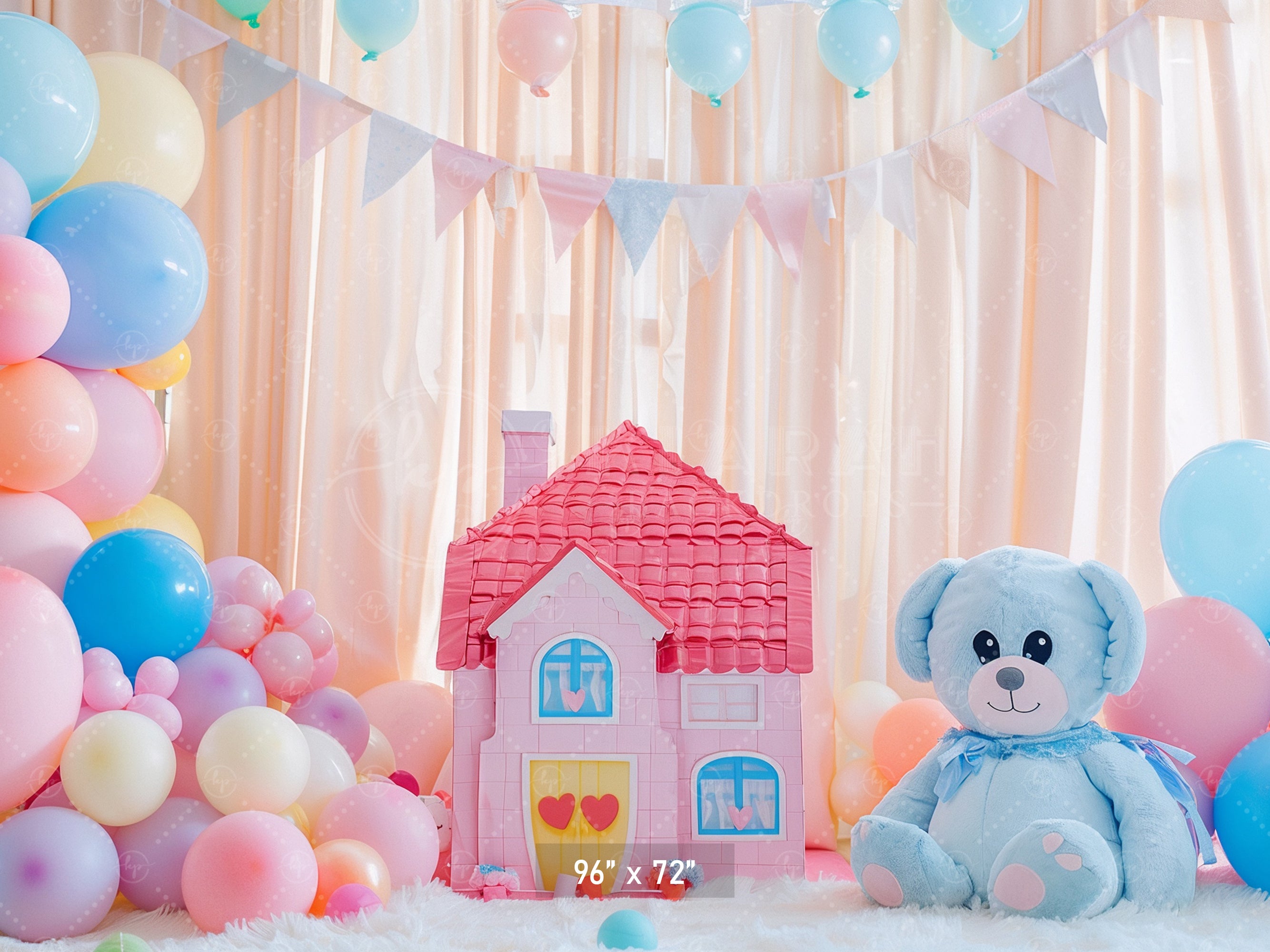 Pastel Teddy Bear House Backdrop