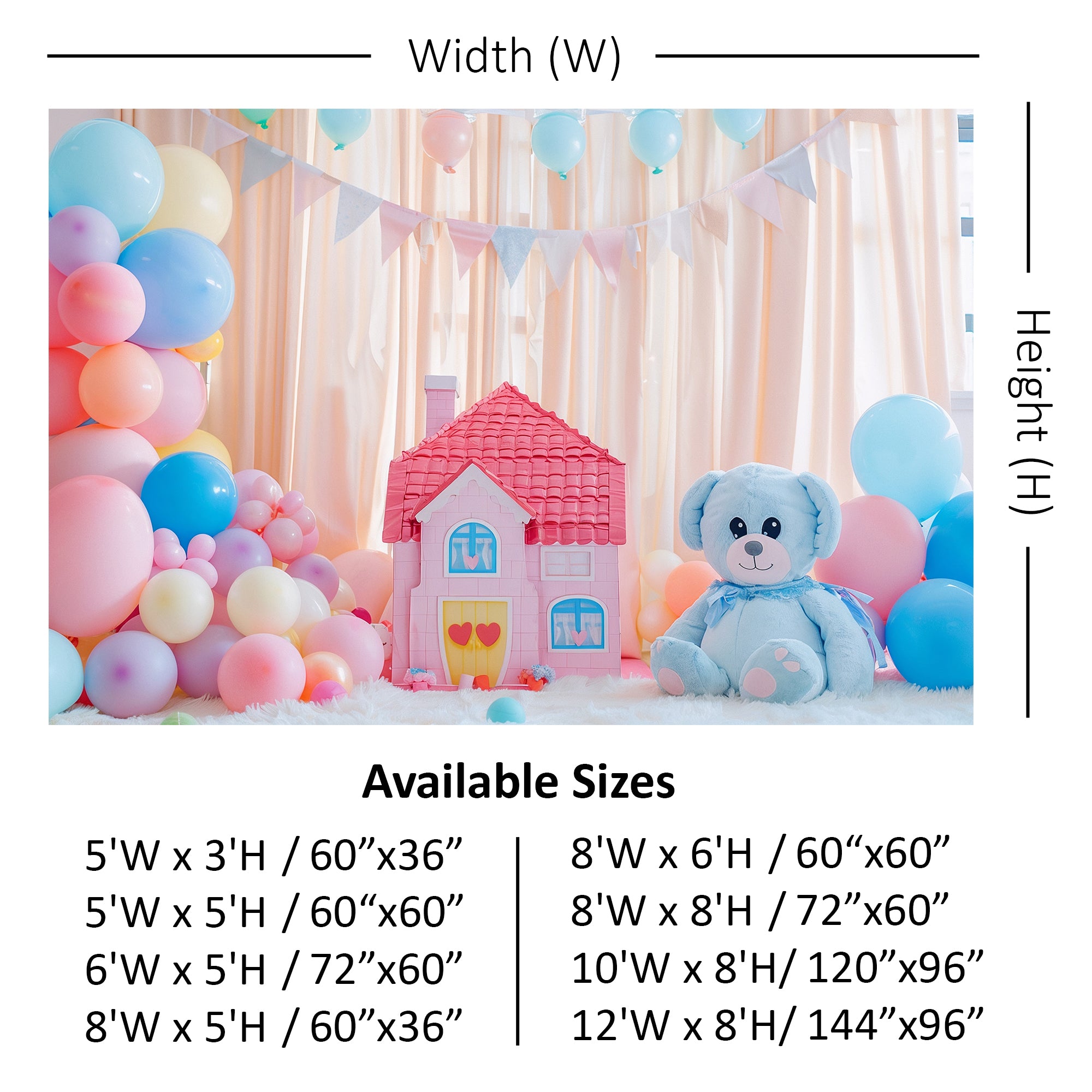 Pastel Teddy Bear House Backdrop