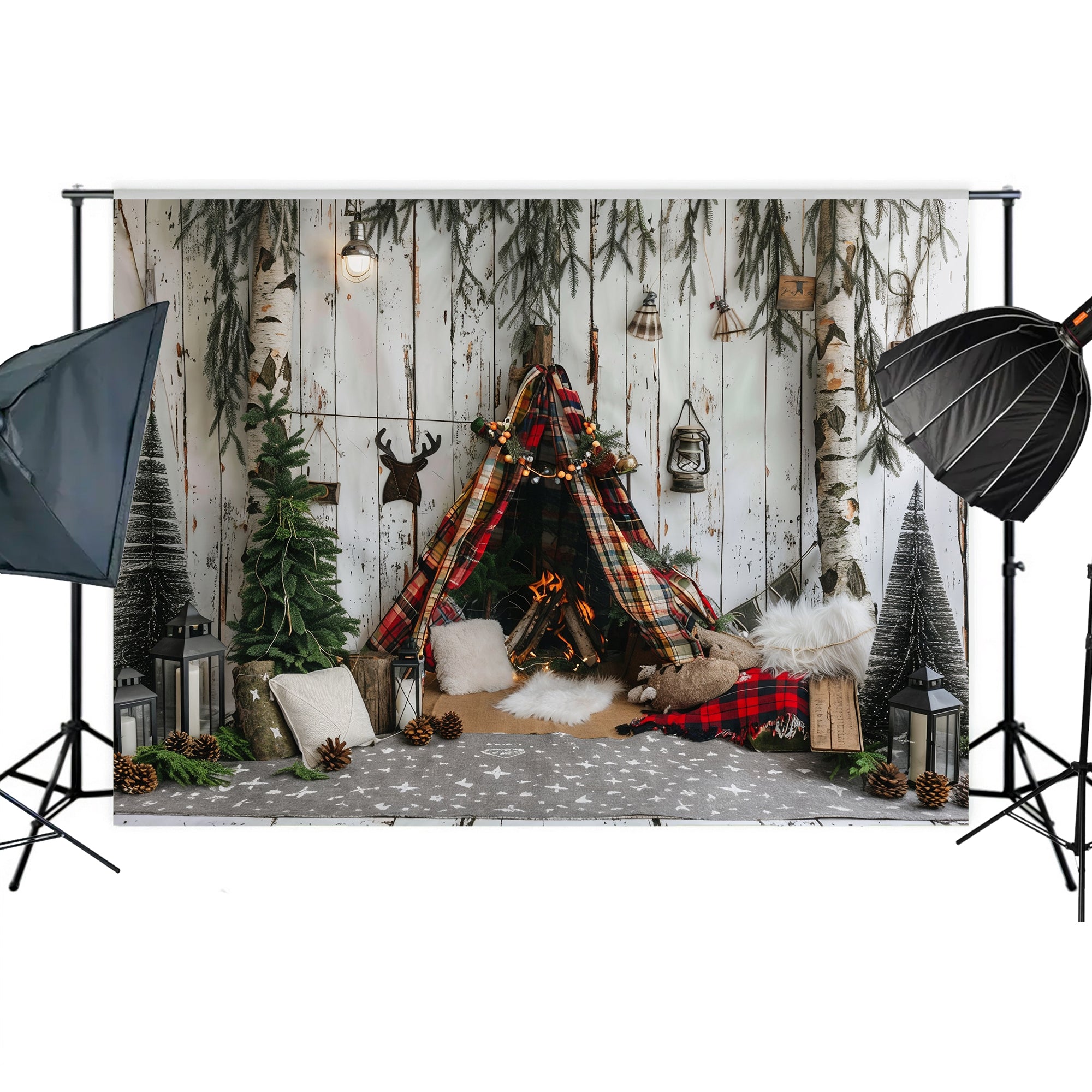 Rustic Woodland Cabin Backdrop