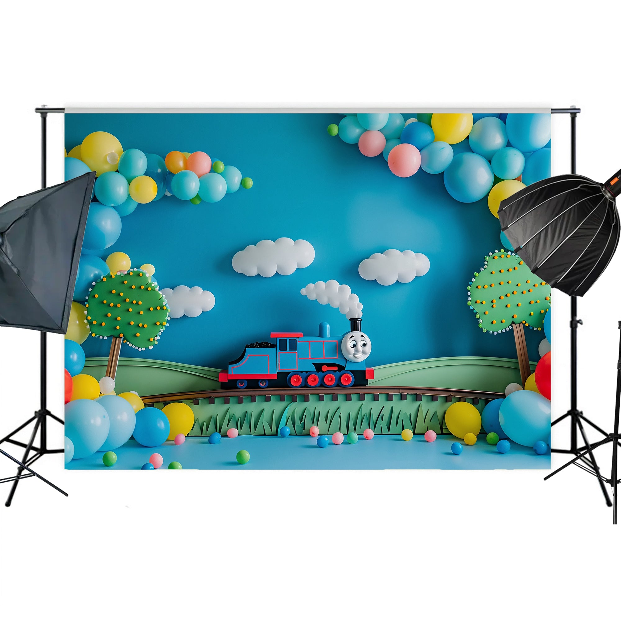 Whimsical Train Adventure Backdrop
