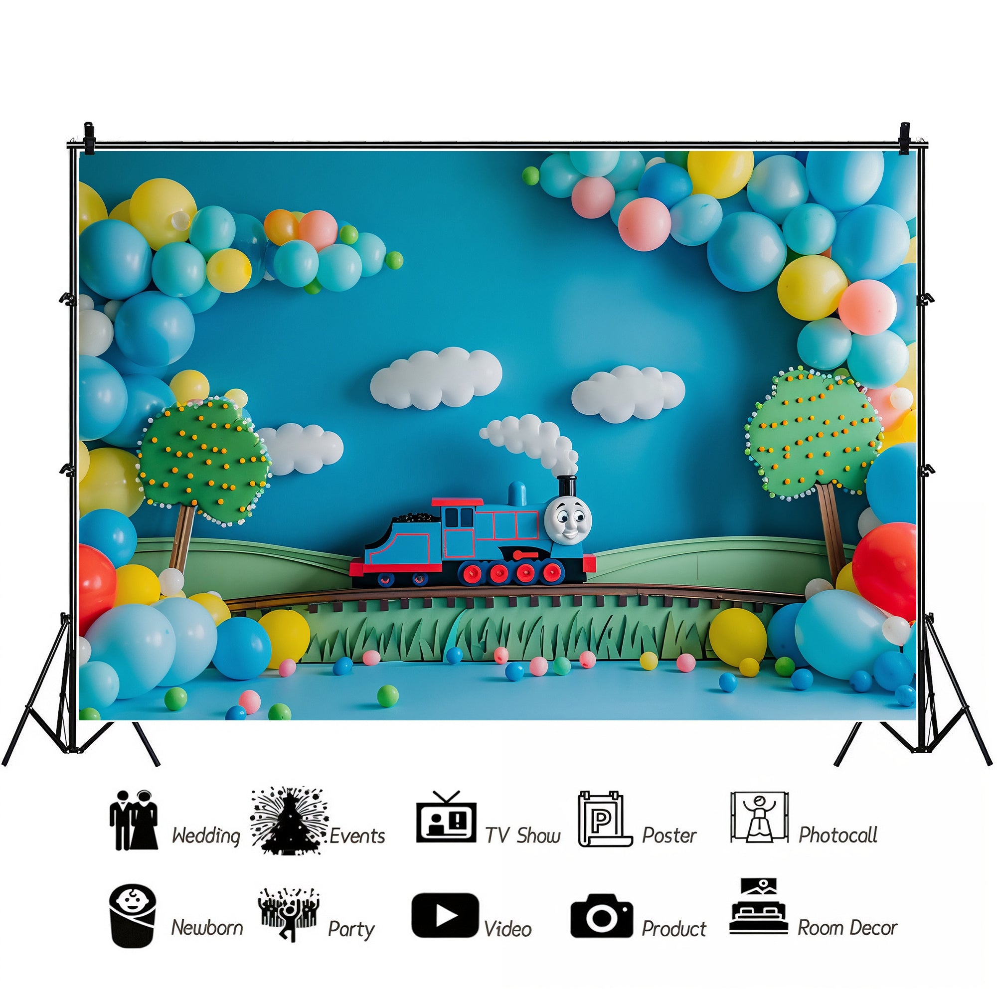 Whimsical Train Adventure Backdrop