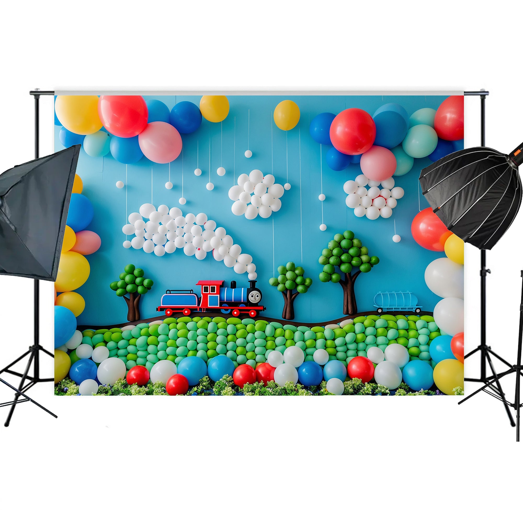 Balloon Train Adventure Backdrop