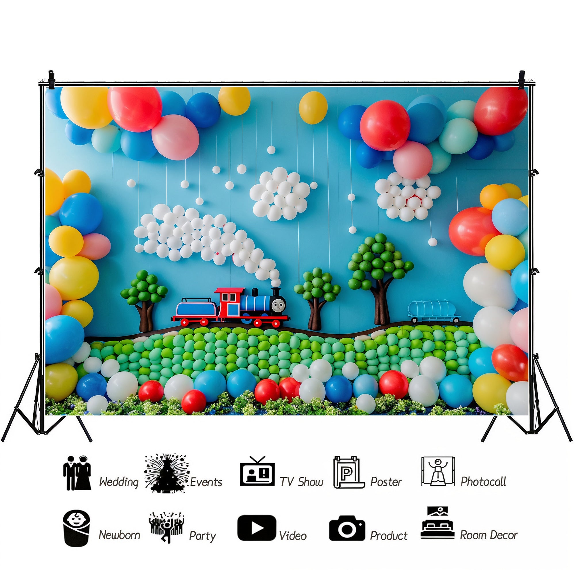Balloon Train Adventure Backdrop