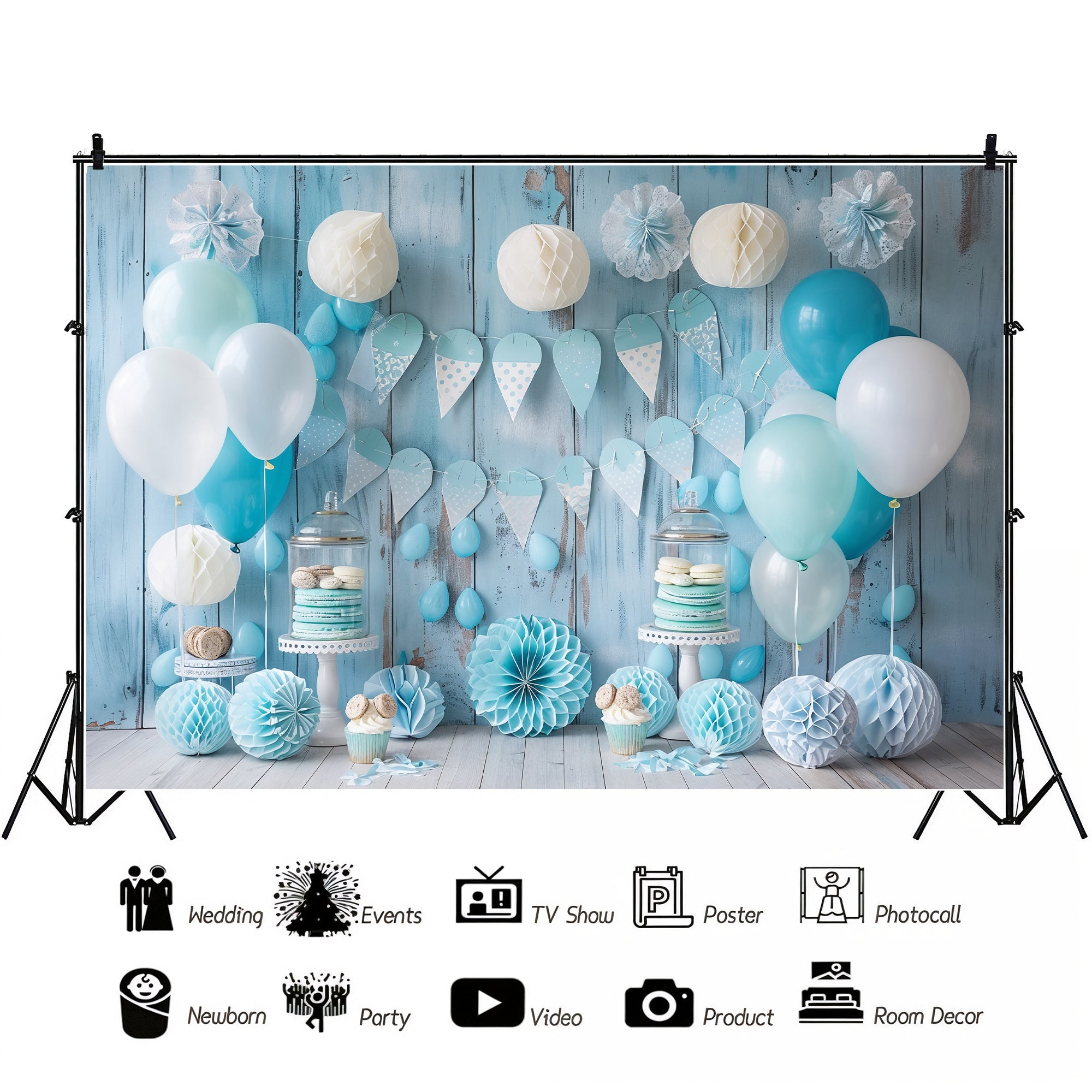 Pastel Blue Rustic Celebration Backdrop