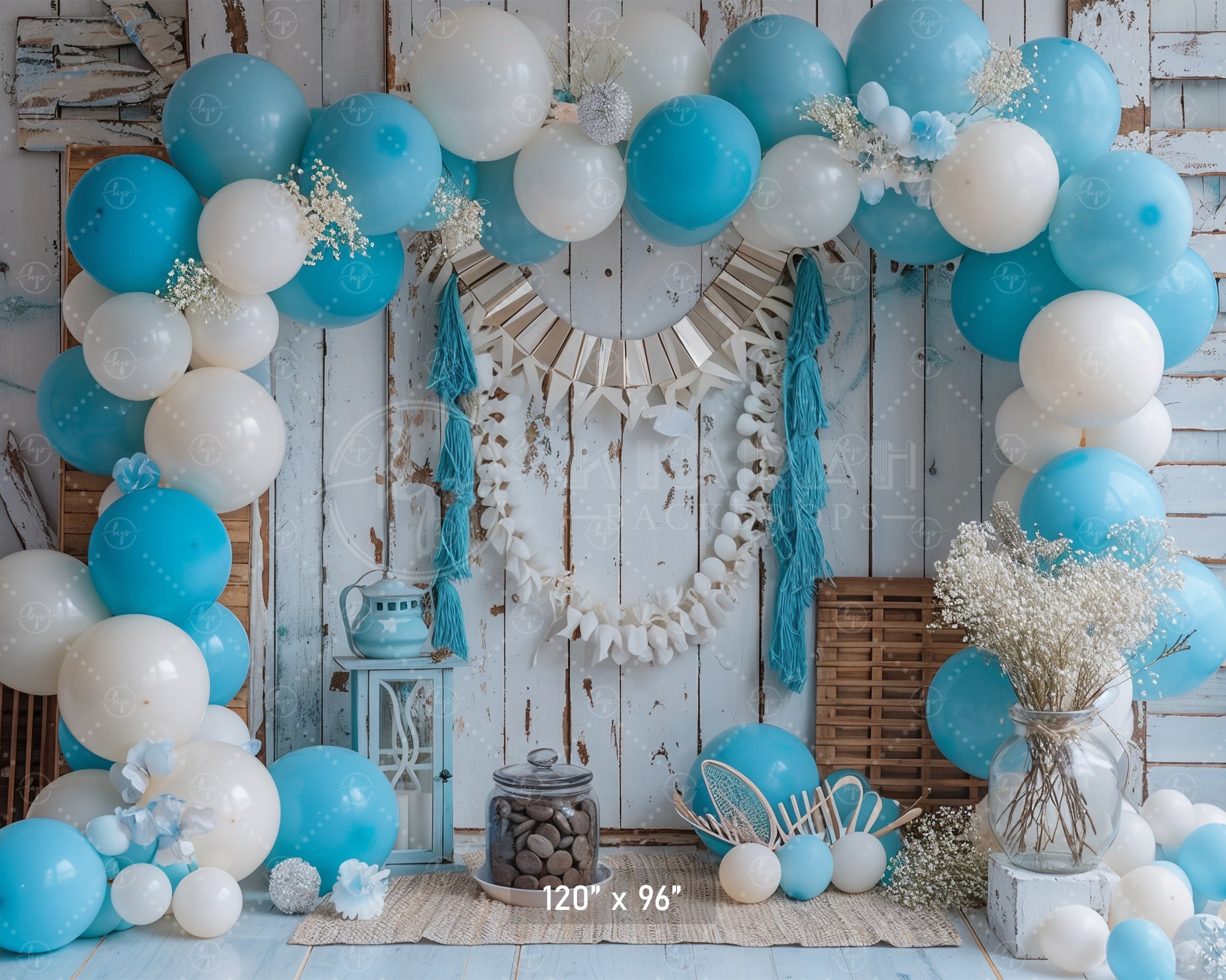 Rustic Blue Balloon Arch Backdrop