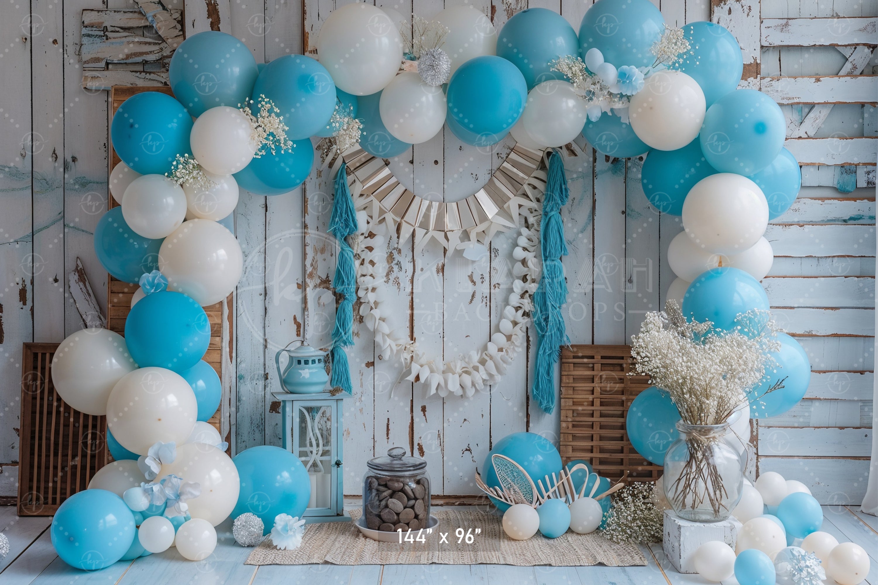 Rustic Blue Balloon Arch Backdrop