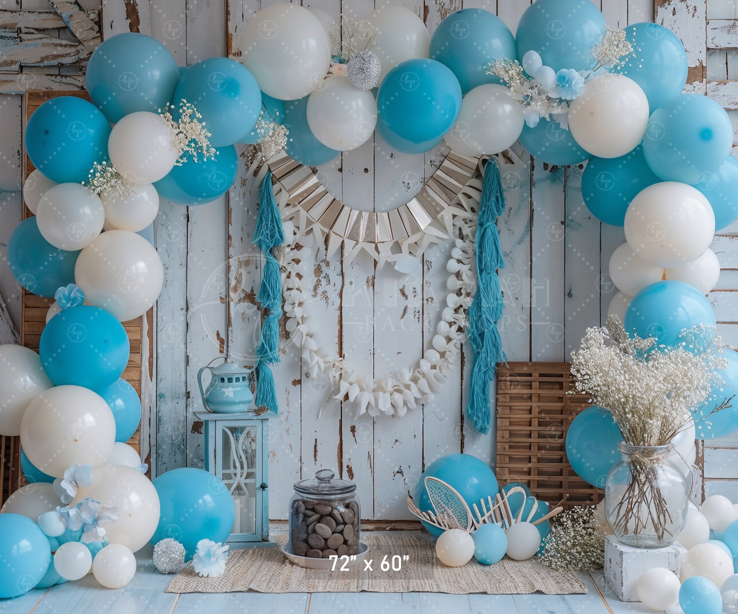 Rustic Blue Balloon Arch Backdrop