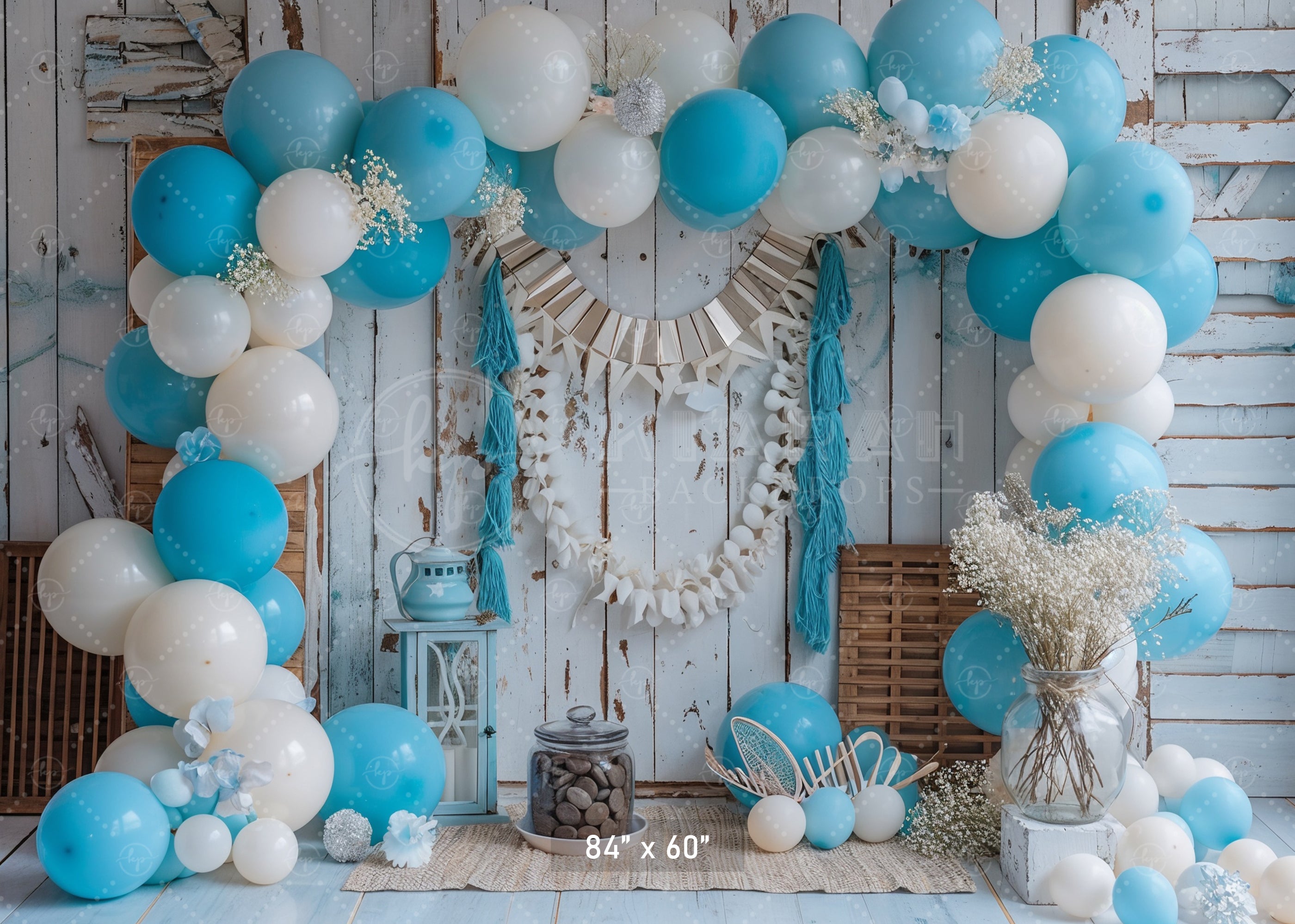 Rustic Blue Balloon Arch Backdrop
