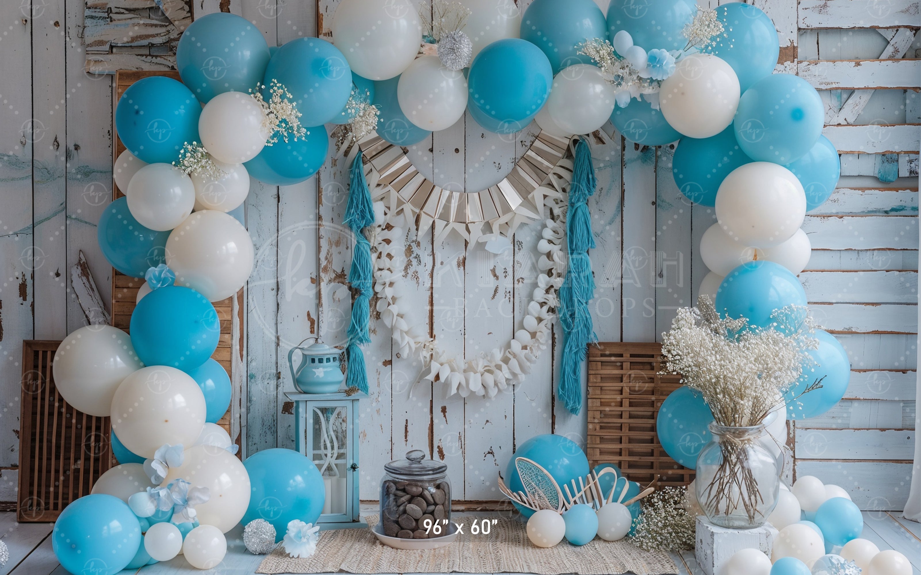 Rustic Blue Balloon Arch Backdrop