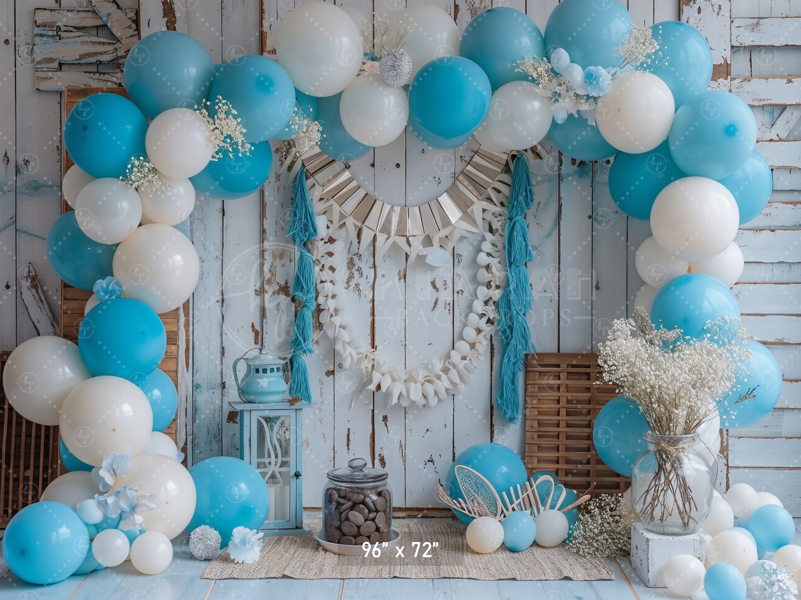 Rustic Blue Balloon Arch Backdrop