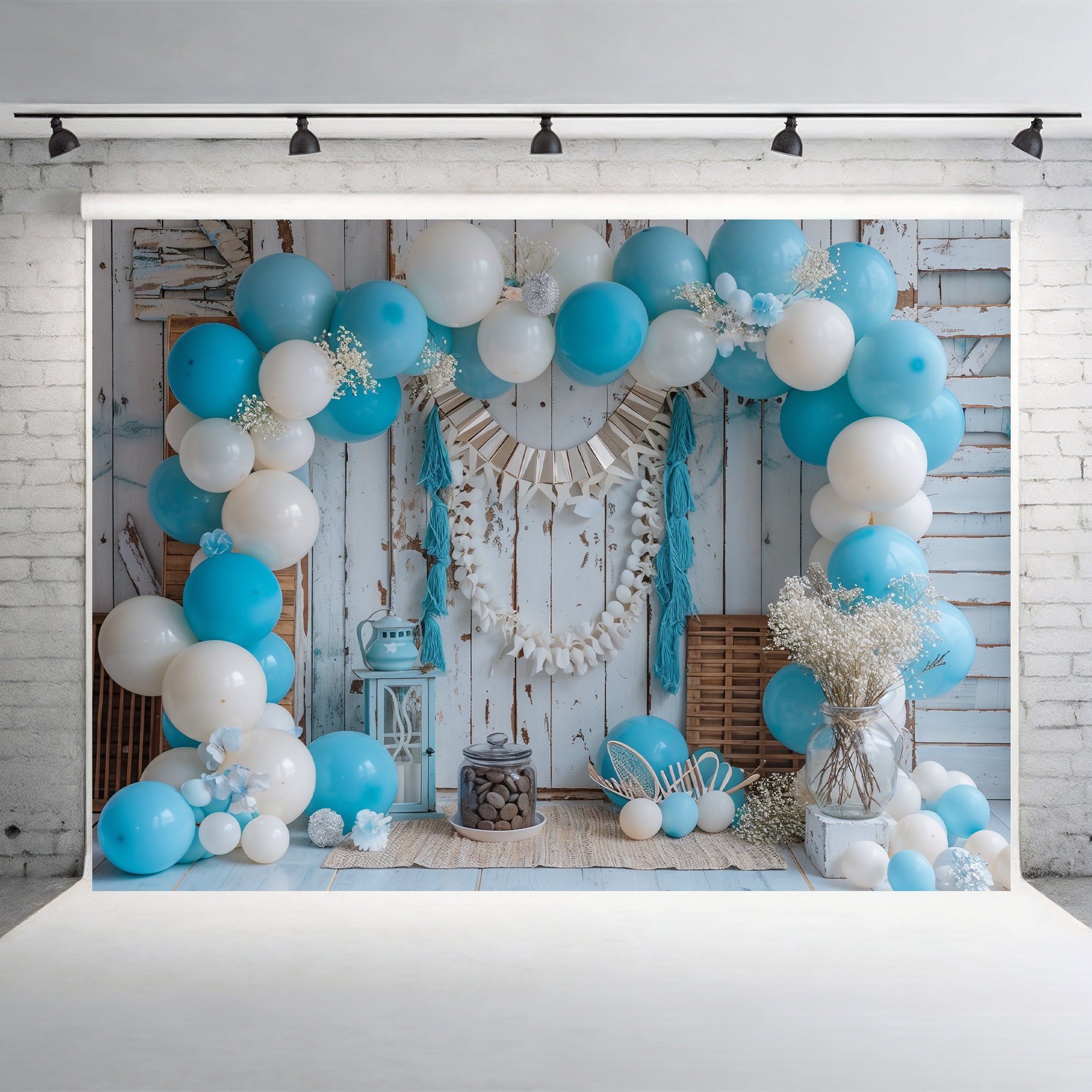 Rustic Blue Balloon Arch Backdrop