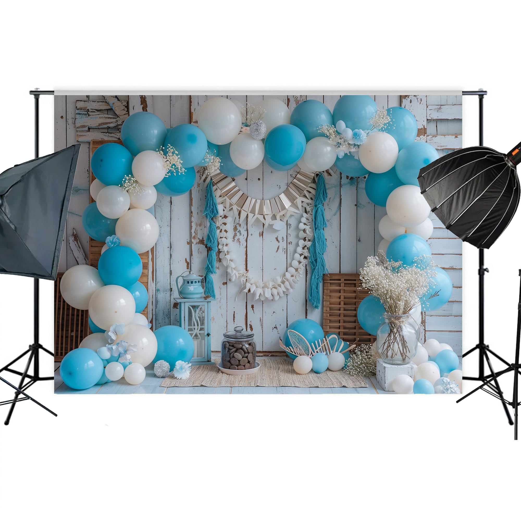 Rustic Blue Balloon Arch Backdrop