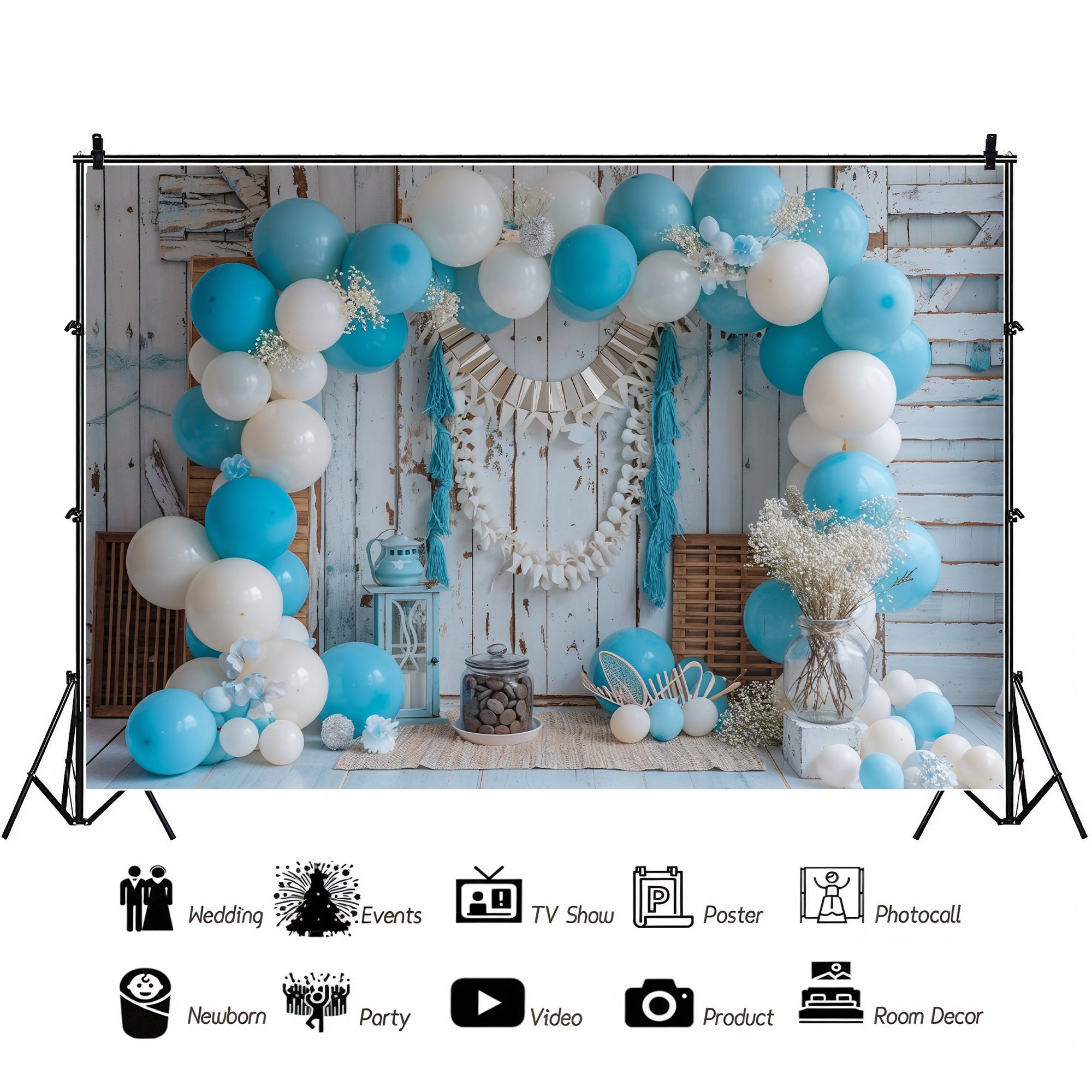 Rustic Blue Balloon Arch Backdrop