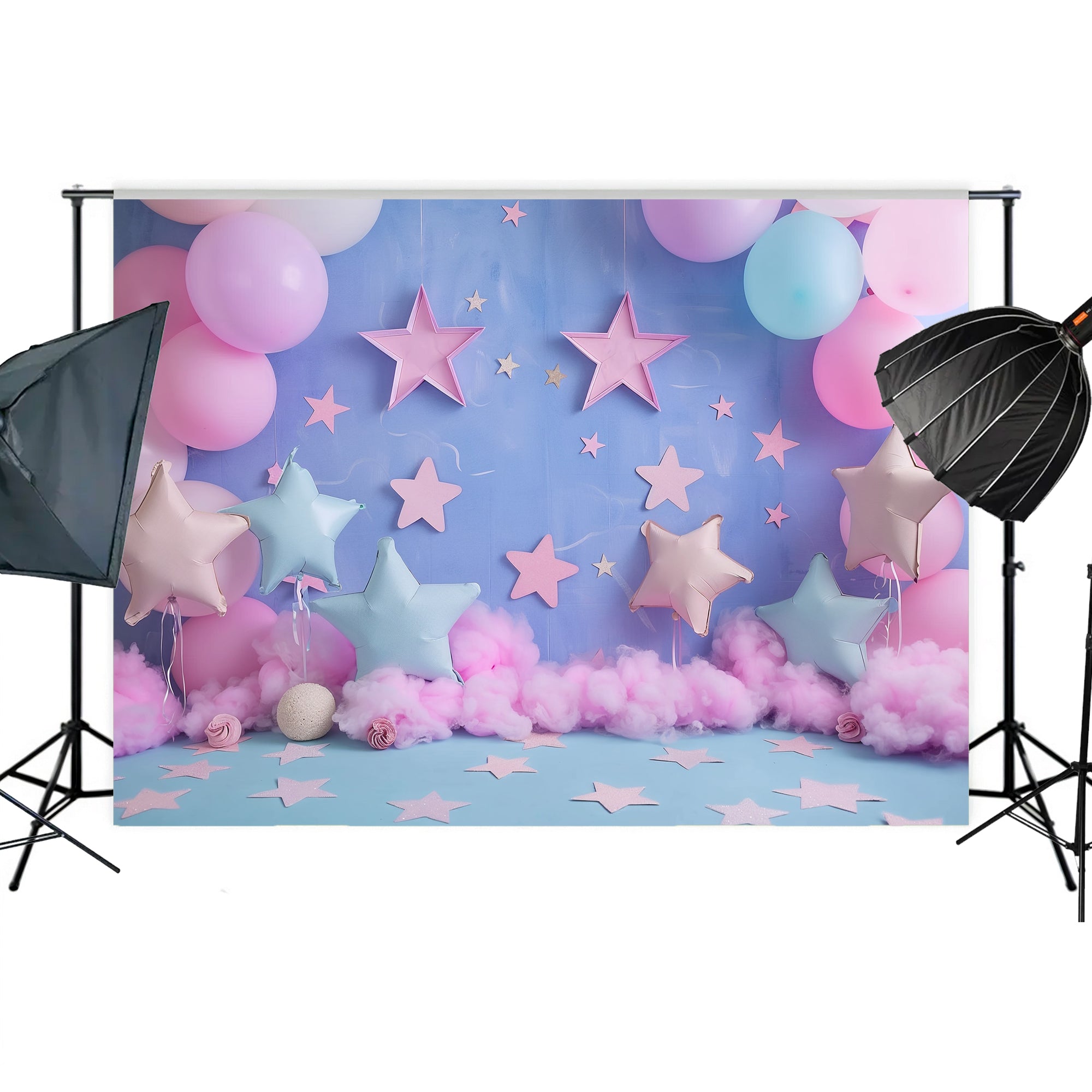 Pink and Blue Starry Clouds Backdrop