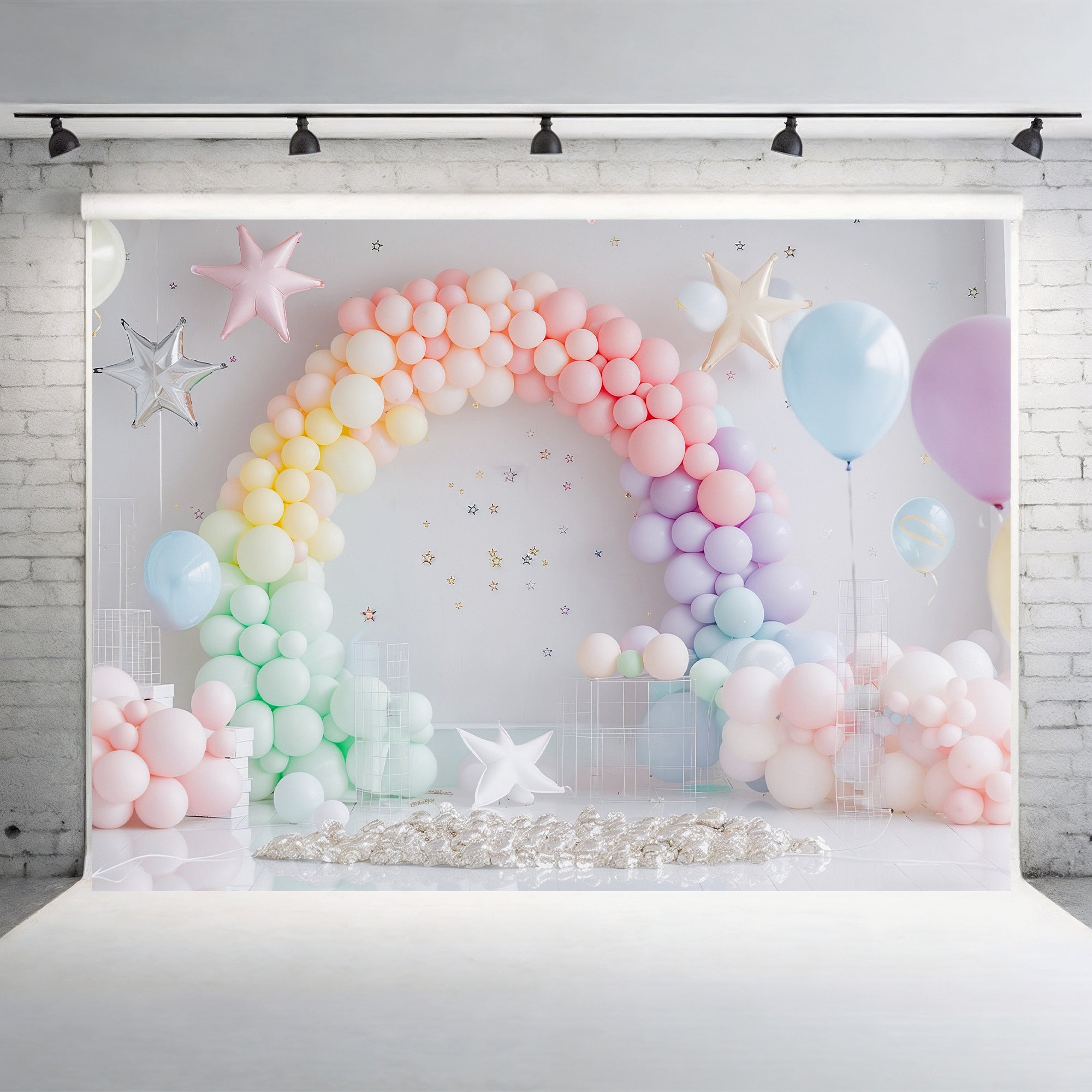 Pastel Rainbow Balloon Arch Backdrop