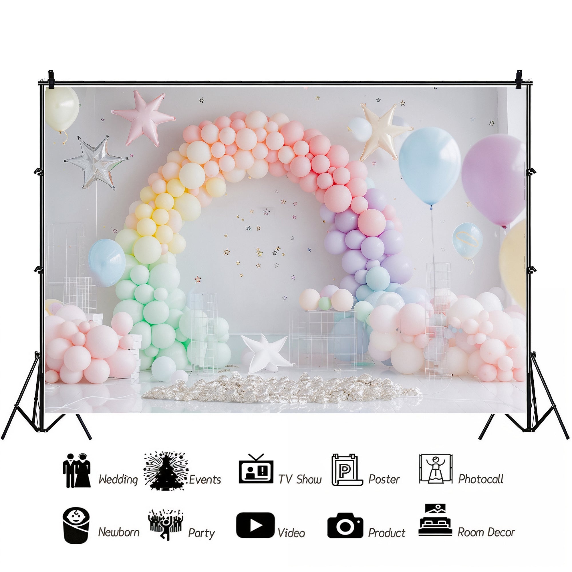 Pastel Rainbow Balloon Arch Backdrop