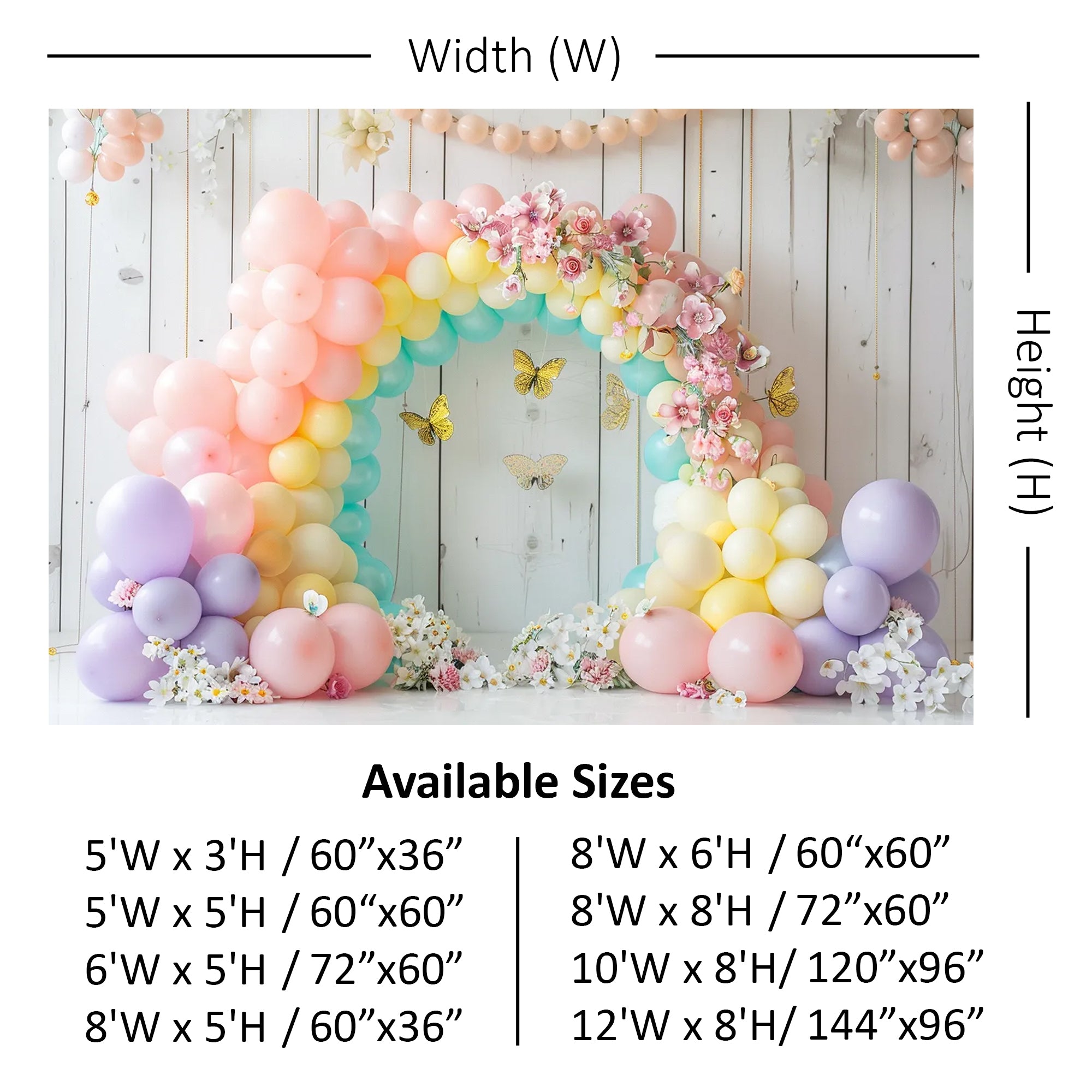 Pastel Balloon Floral Arch with Butterflies Backdrop