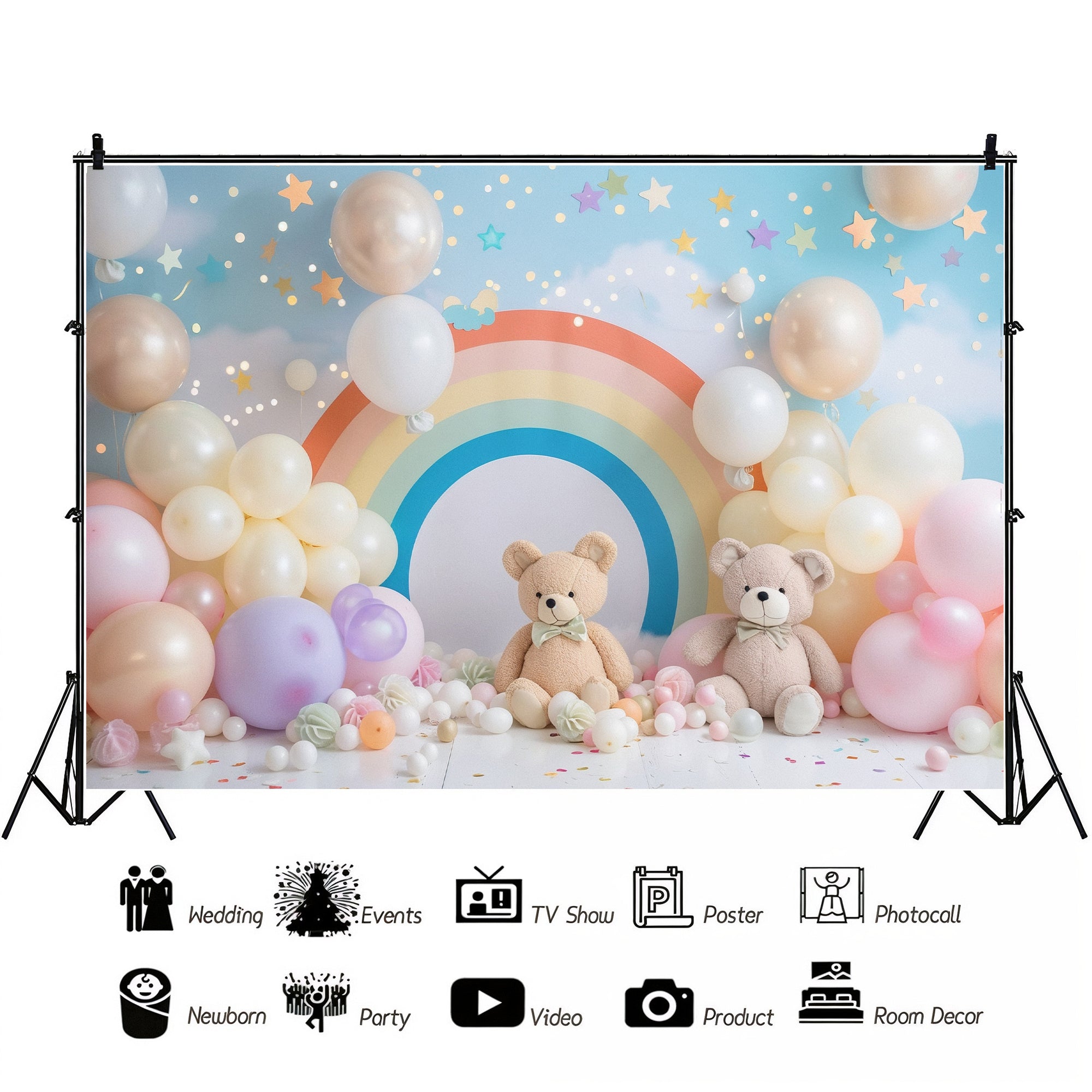Rainbow Teddy Bear Balloon Backdrop
