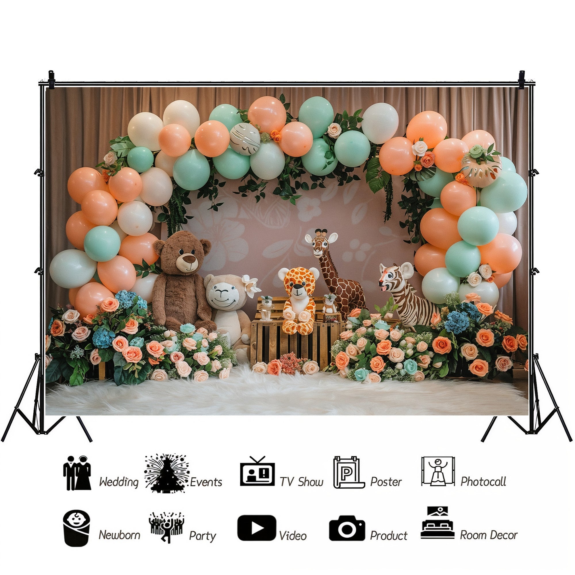 Safari Animal Balloon Arch Backdrop