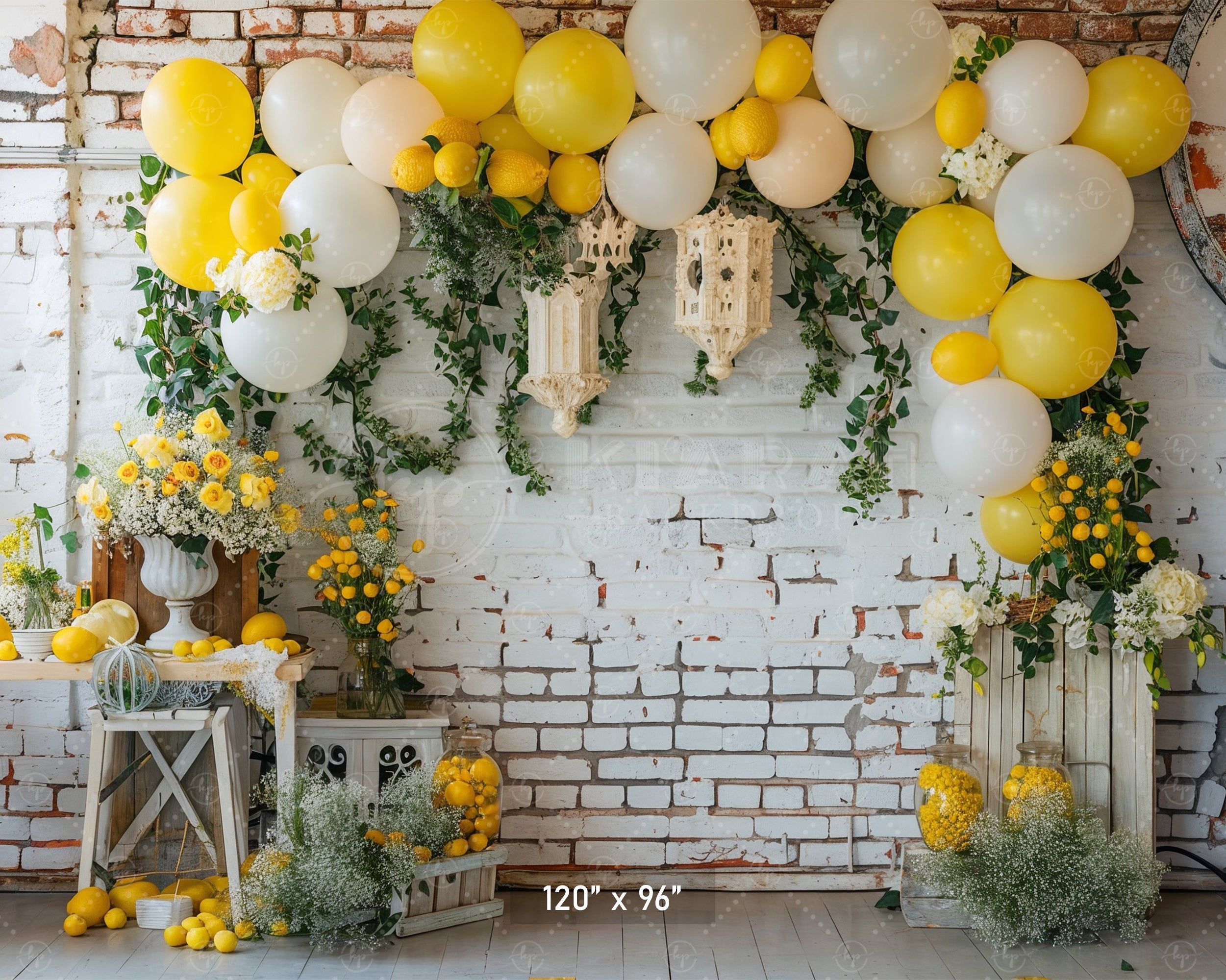 Rustic Lemon and Floral Arch Backdrop