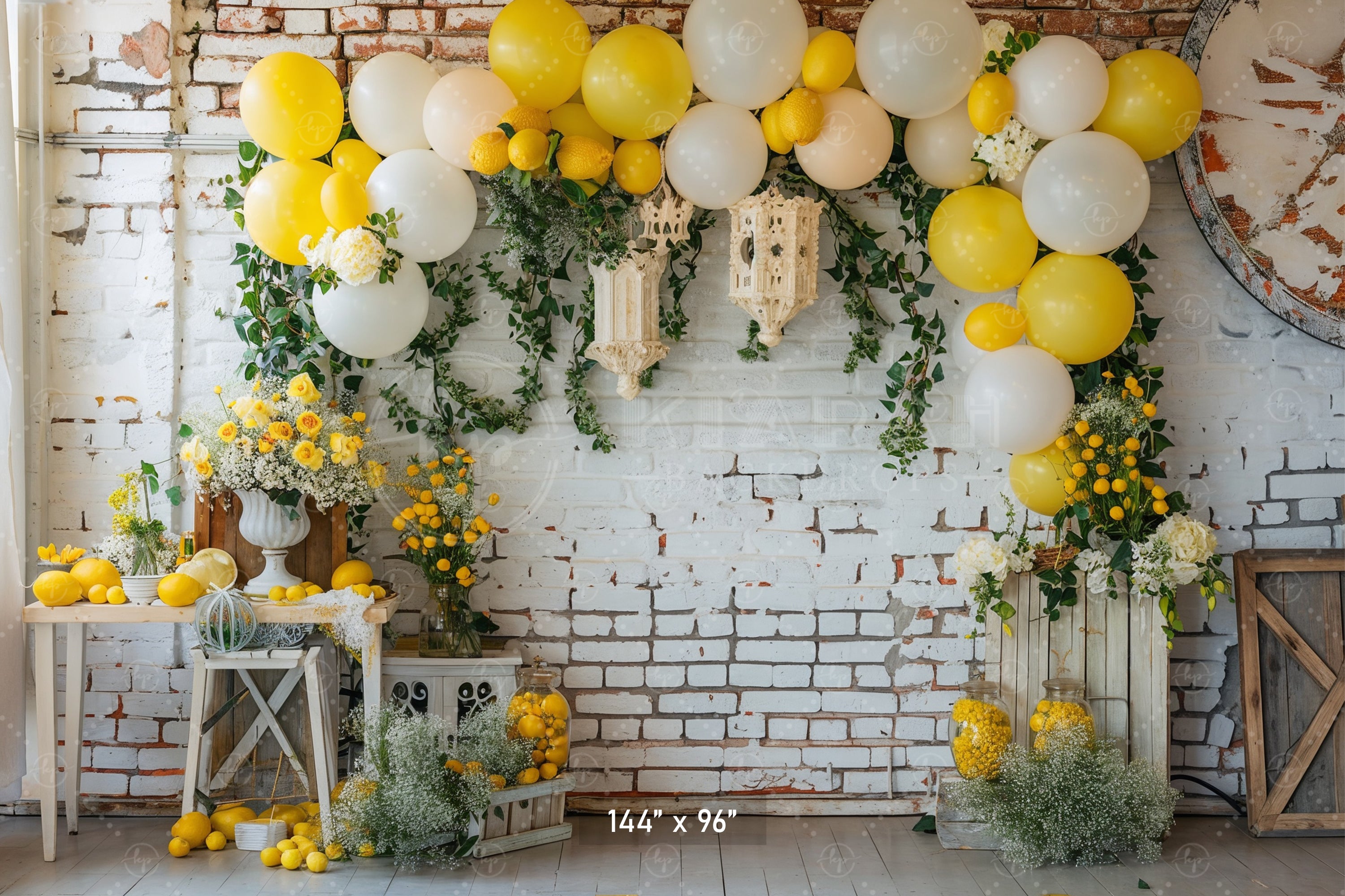 Rustic Lemon and Floral Arch Backdrop