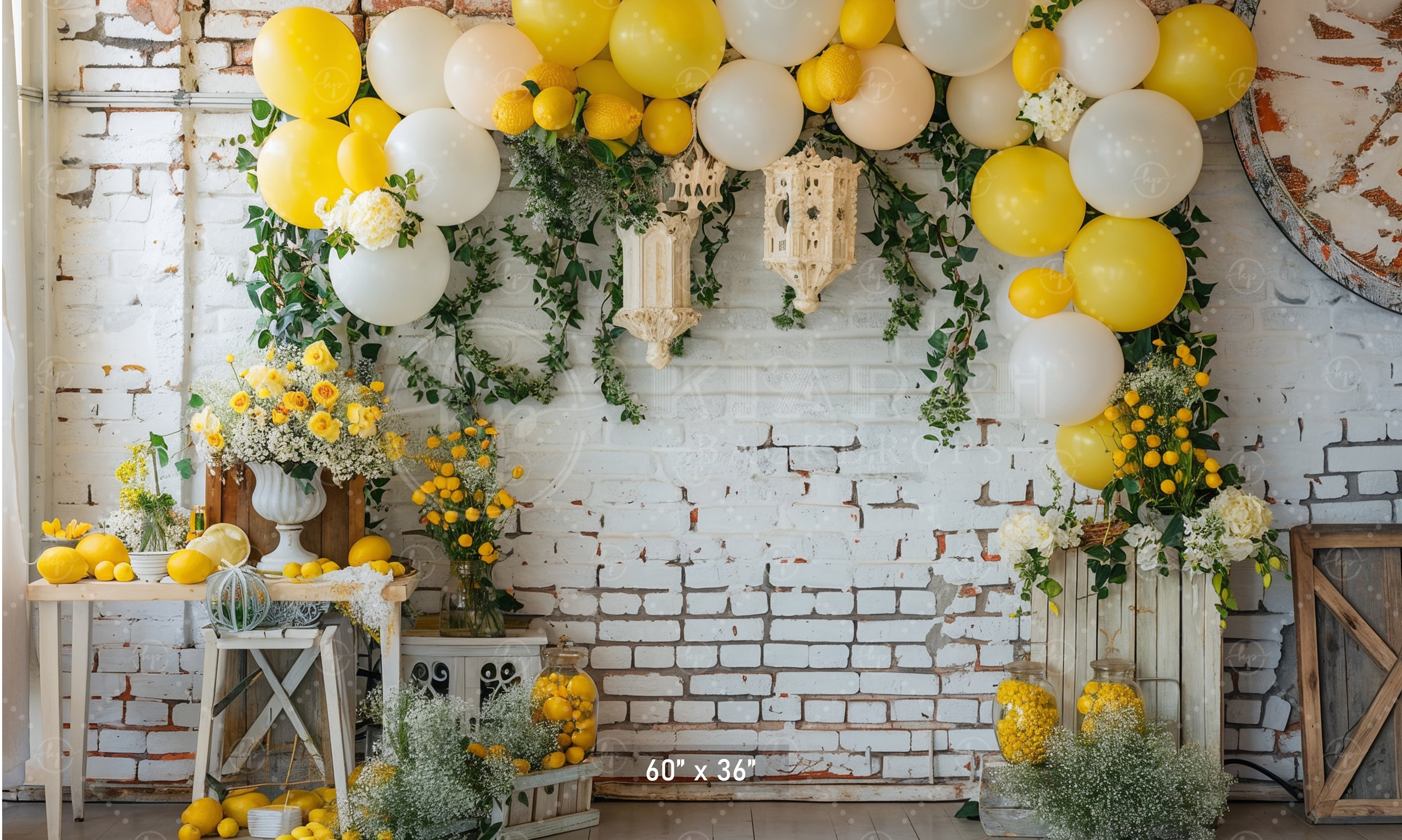 Rustic Lemon and Floral Arch Backdrop