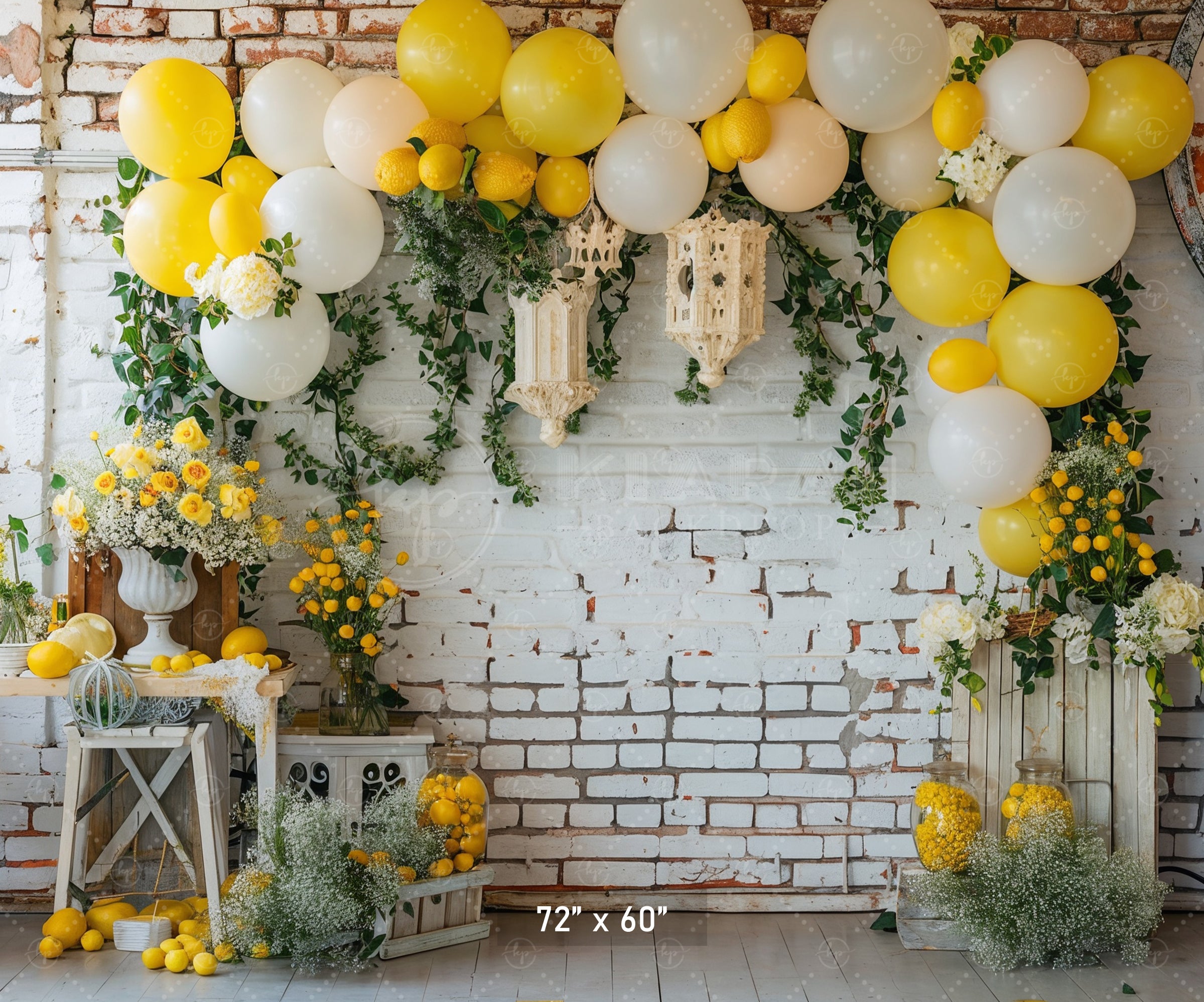 Rustic Lemon and Floral Arch Backdrop