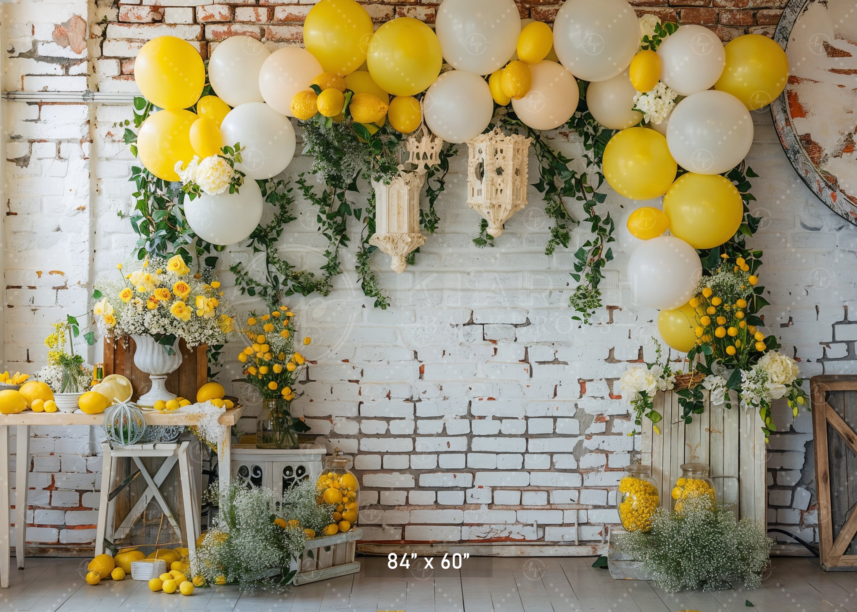 Rustic Lemon and Floral Arch Backdrop