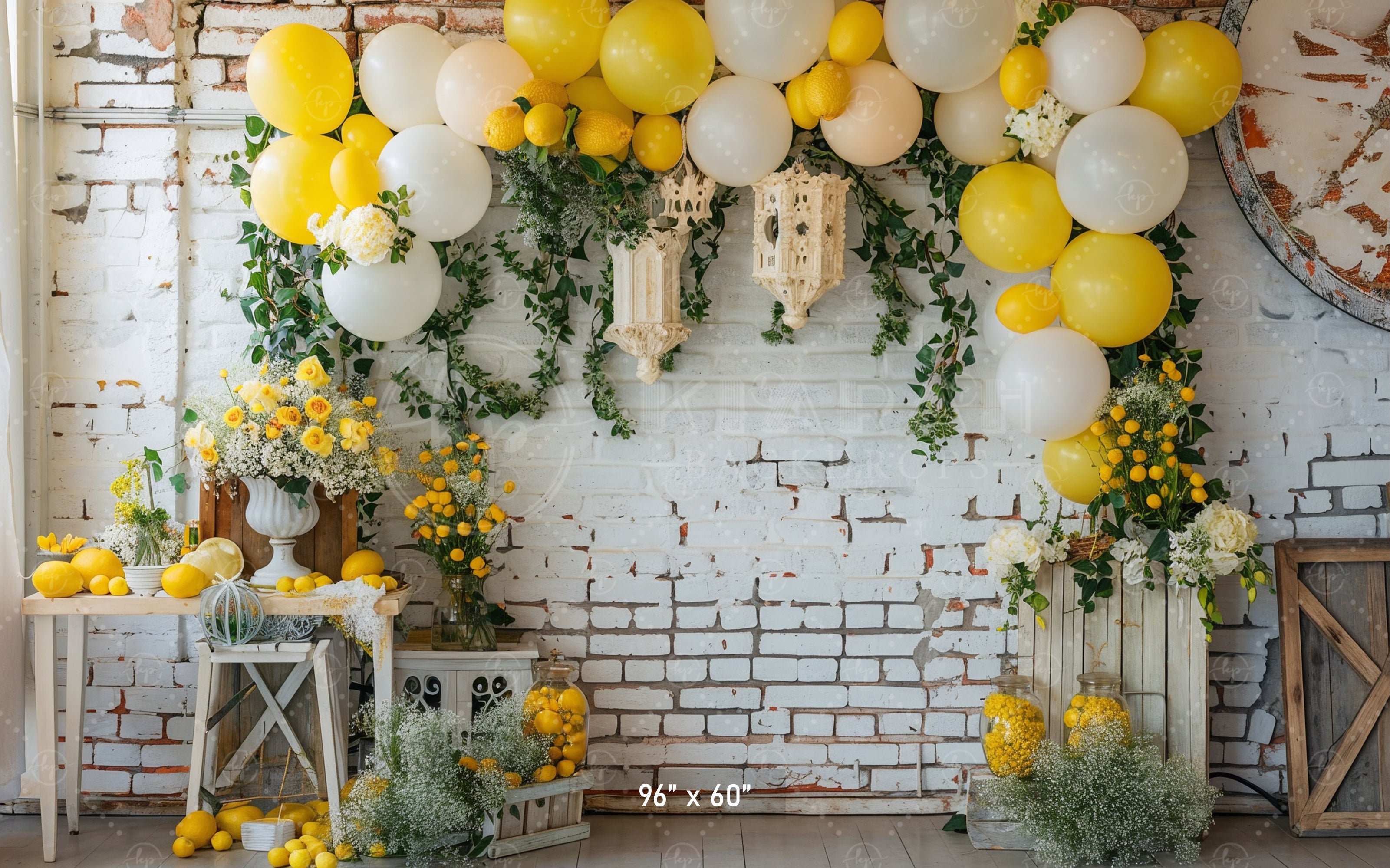 Rustic Lemon and Floral Arch Backdrop