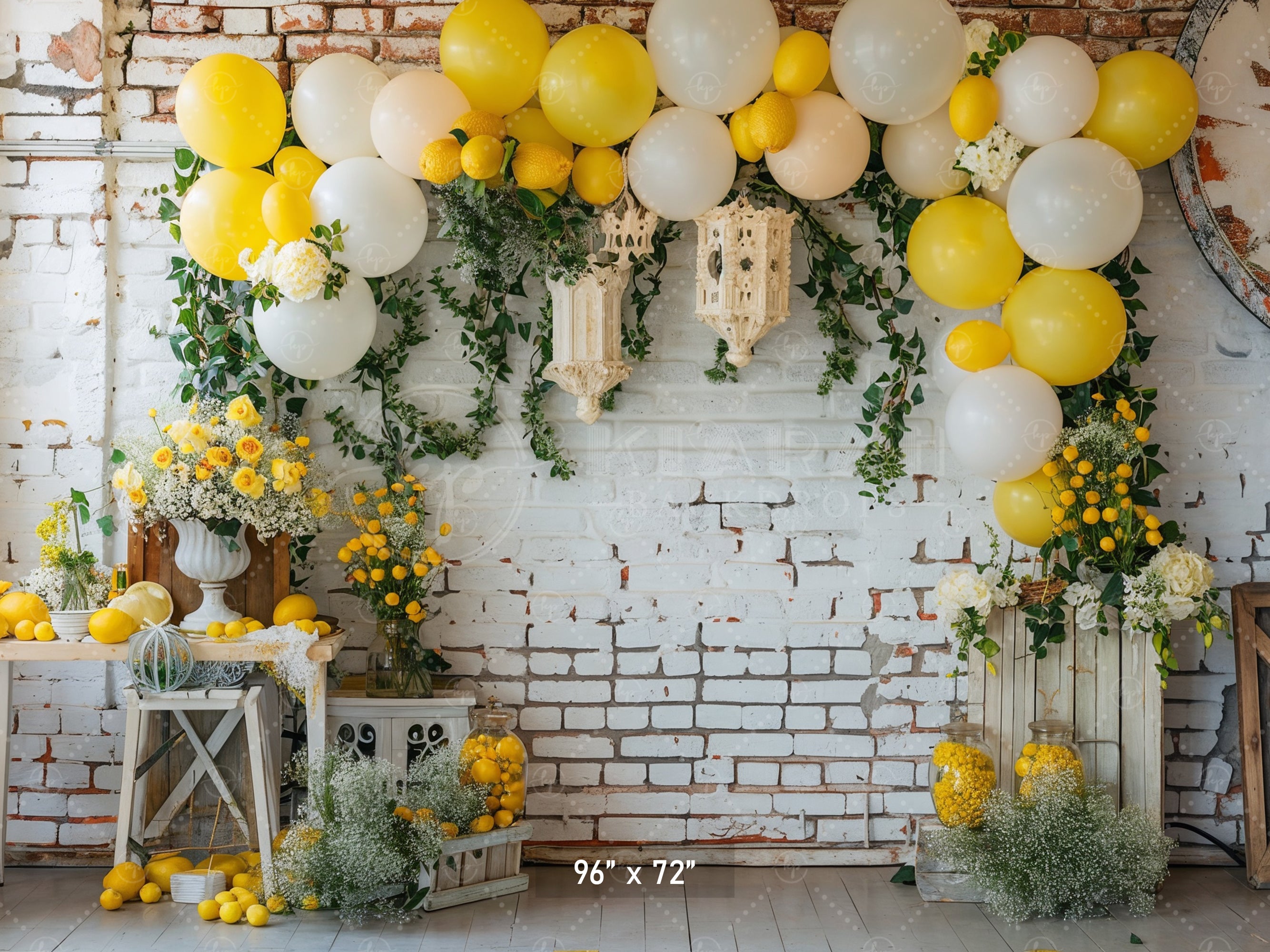 Rustic Lemon and Floral Arch Backdrop