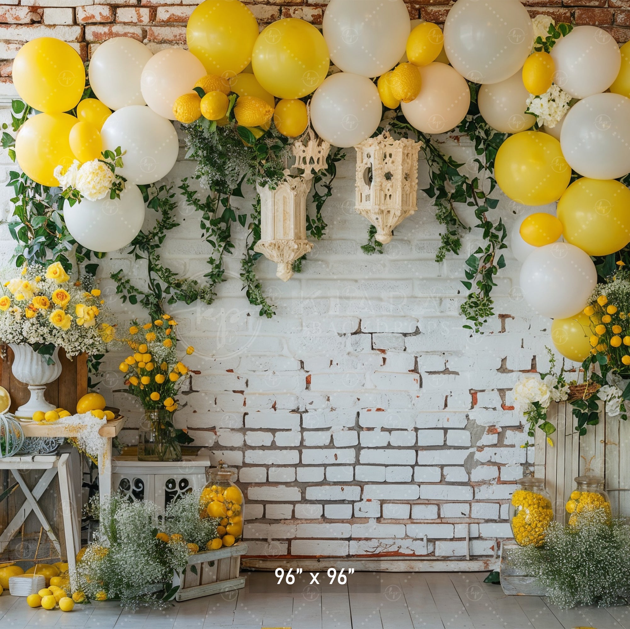 Rustic Lemon and Floral Arch Backdrop