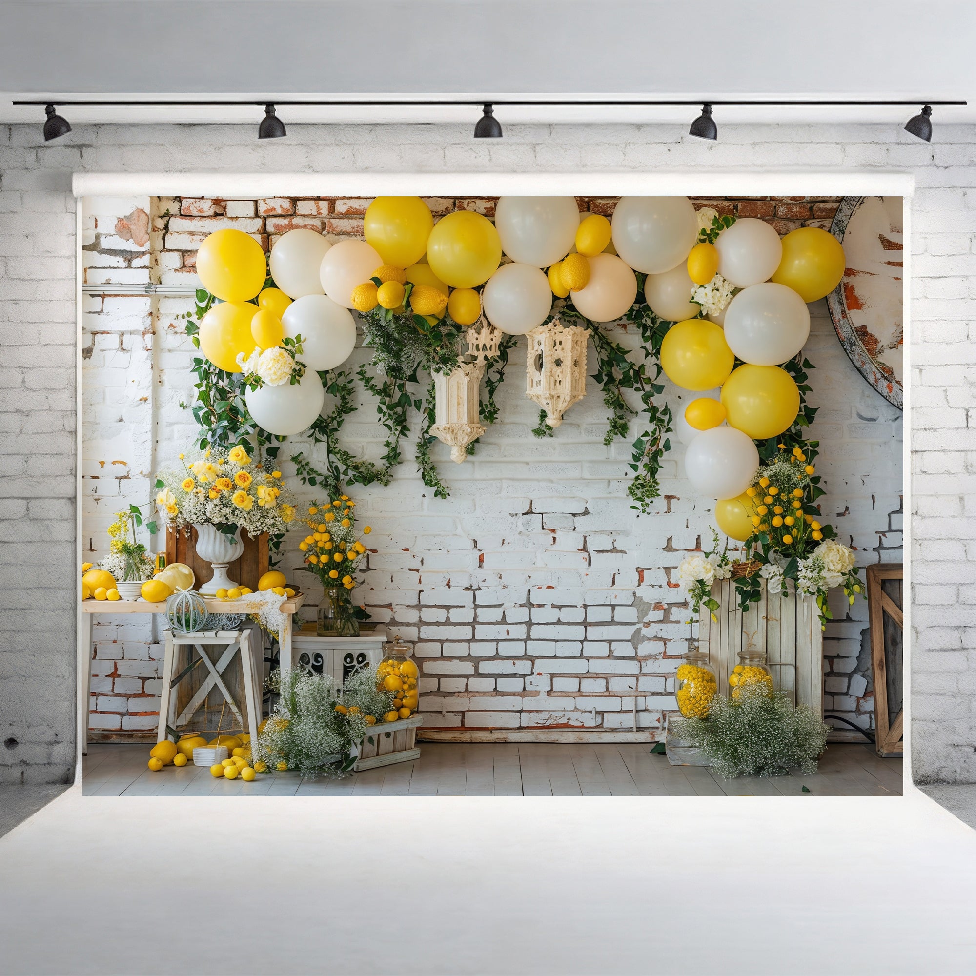 Rustic Lemon and Floral Arch Backdrop