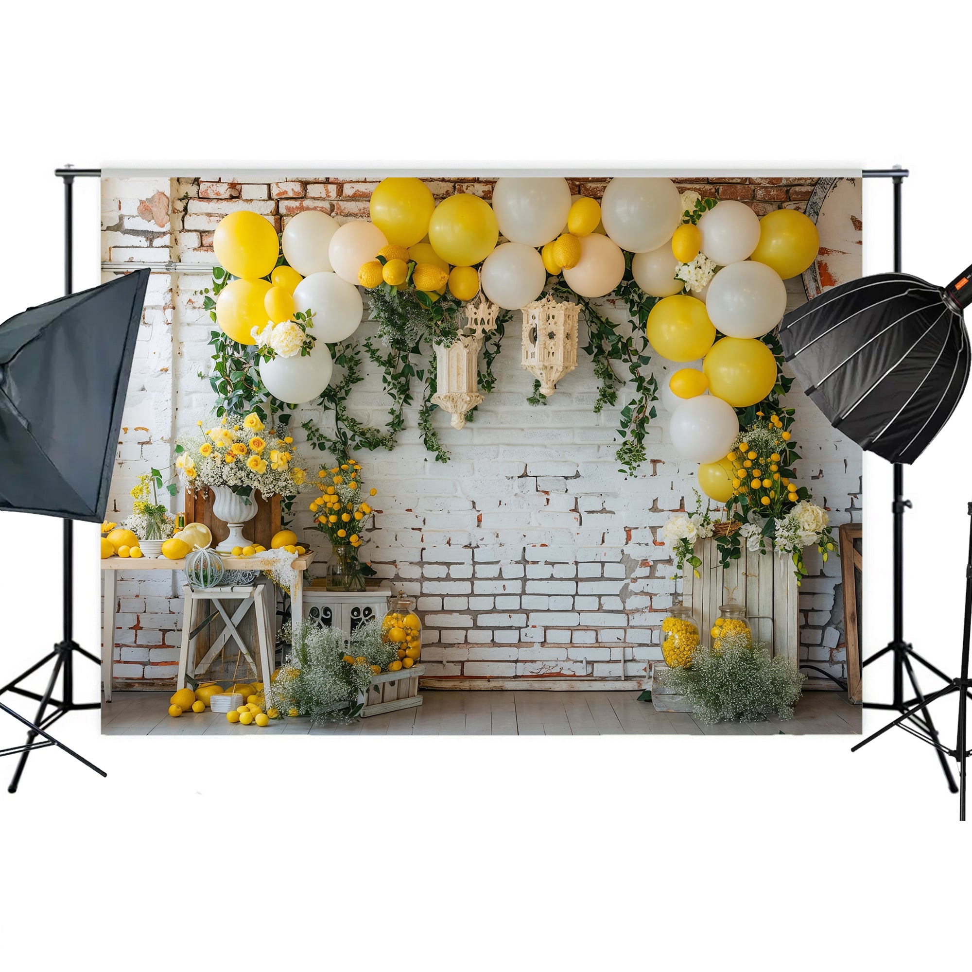 Rustic Lemon and Floral Arch Backdrop