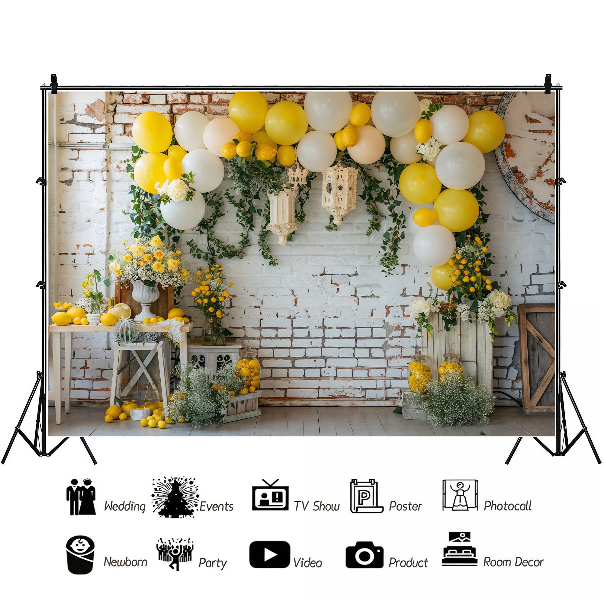 Rustic Lemon and Floral Arch Backdrop
