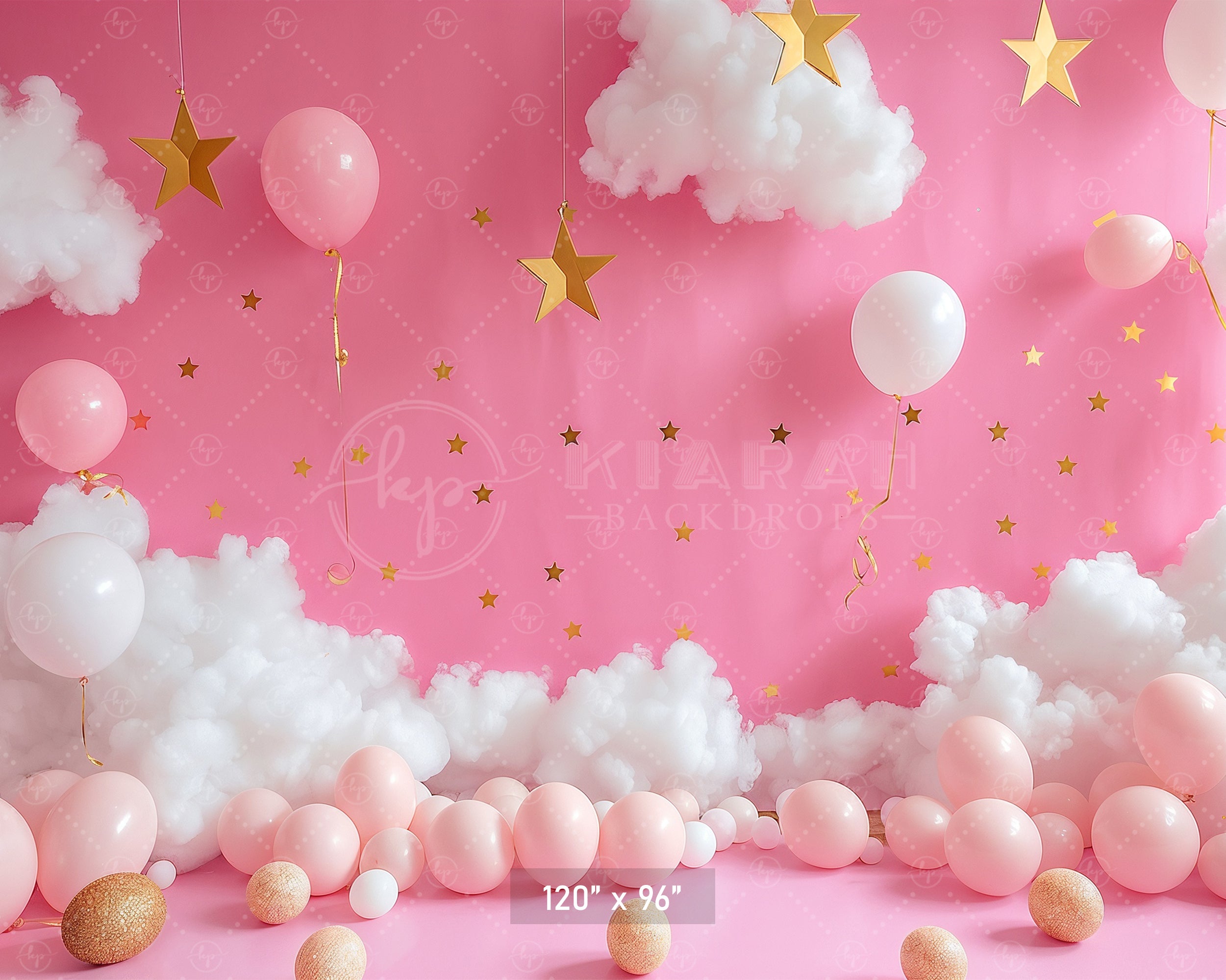 Pink Clouds and Golden Stars Backdrop