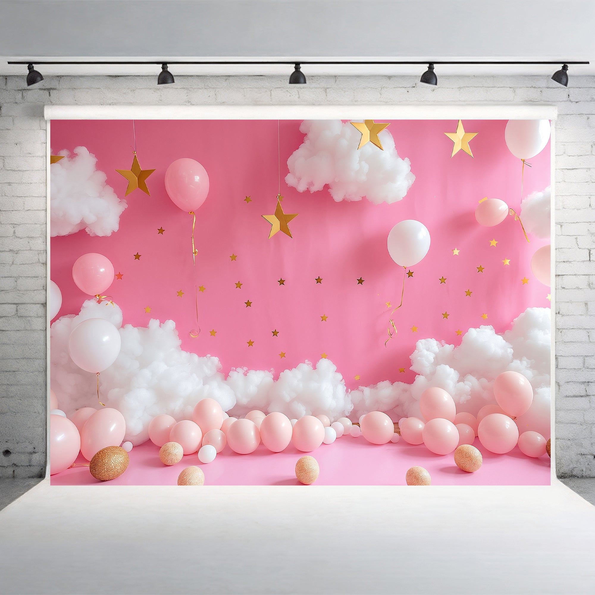 Pink Clouds and Golden Stars Backdrop