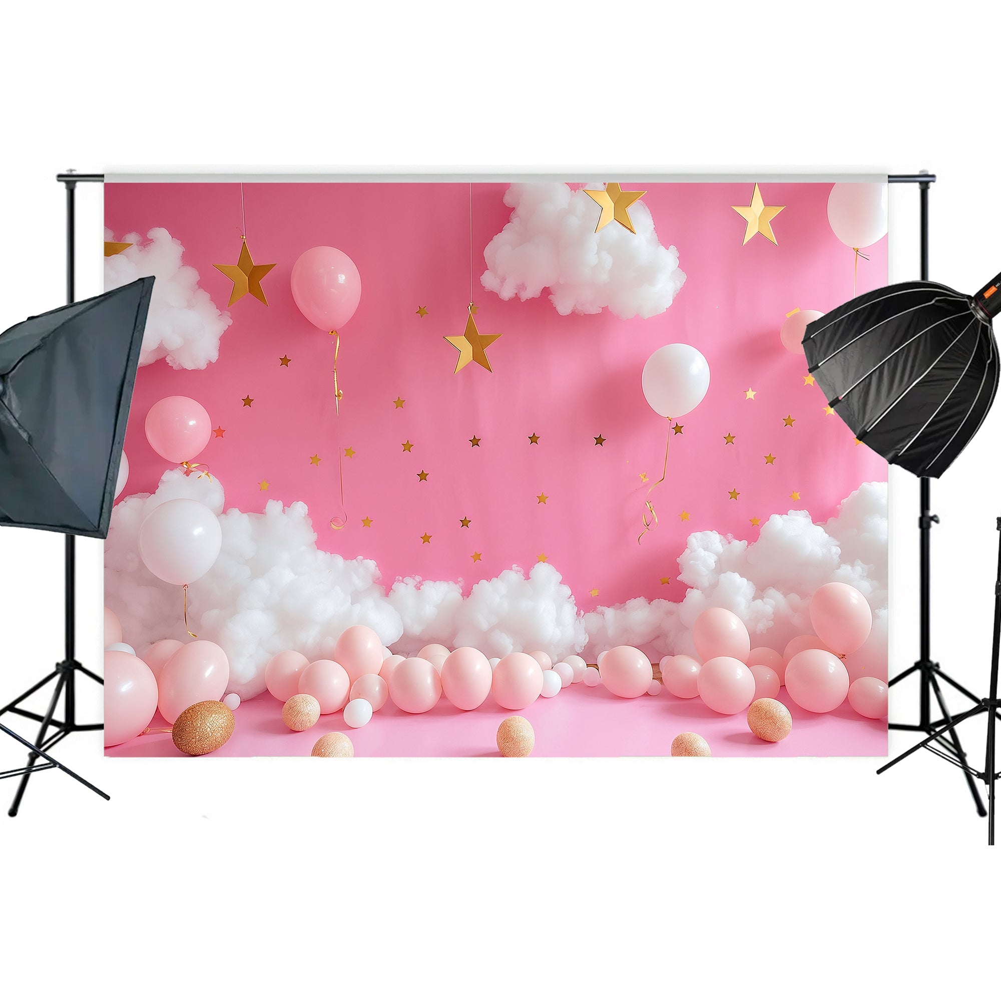 Pink Clouds and Golden Stars Backdrop
