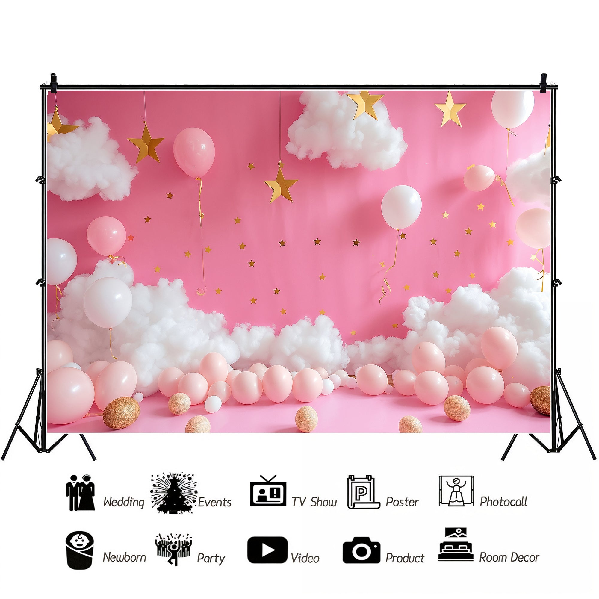 Pink Clouds and Golden Stars Backdrop