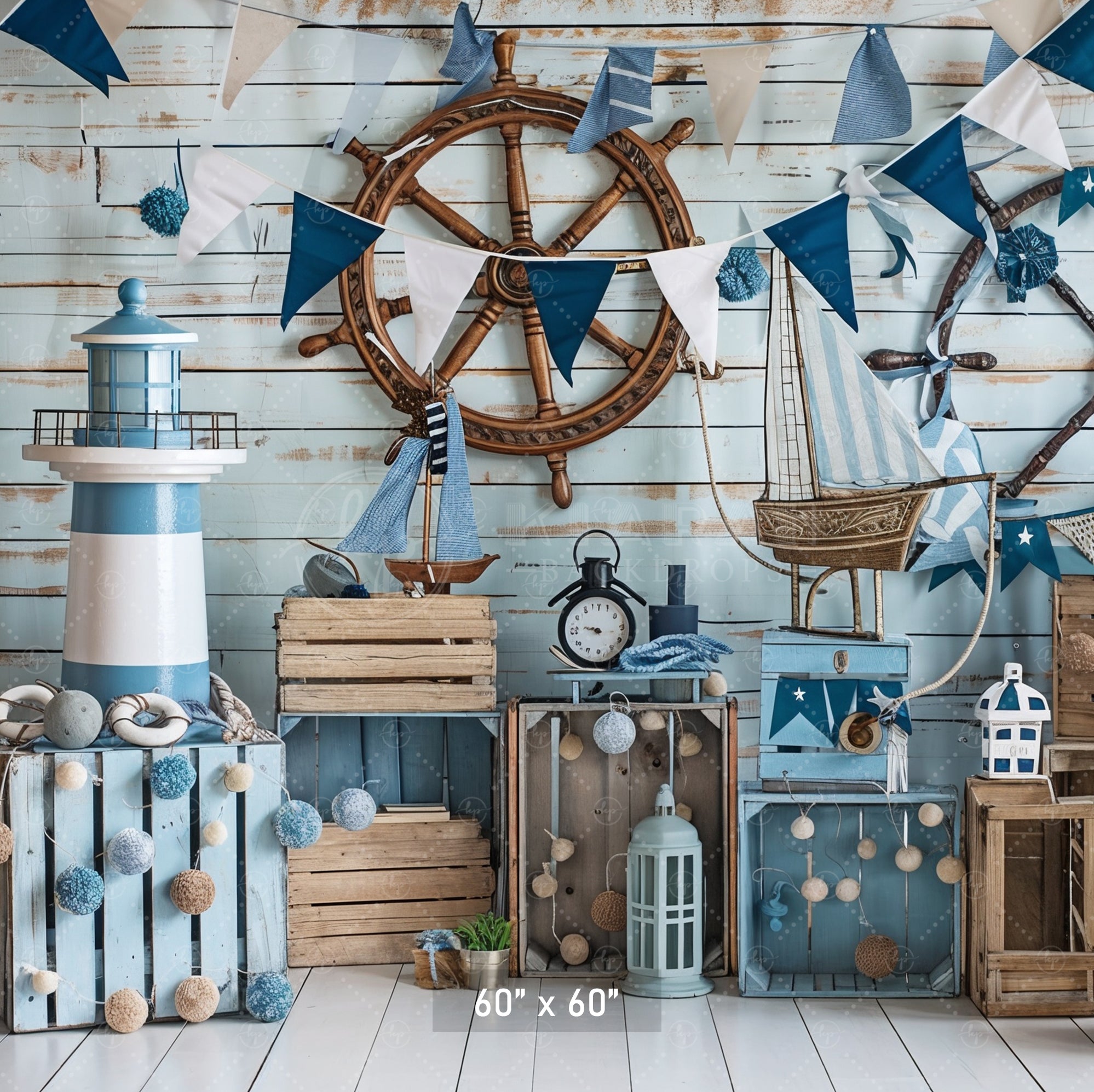 Coastal Lighthouse and Sailboat Backdrop