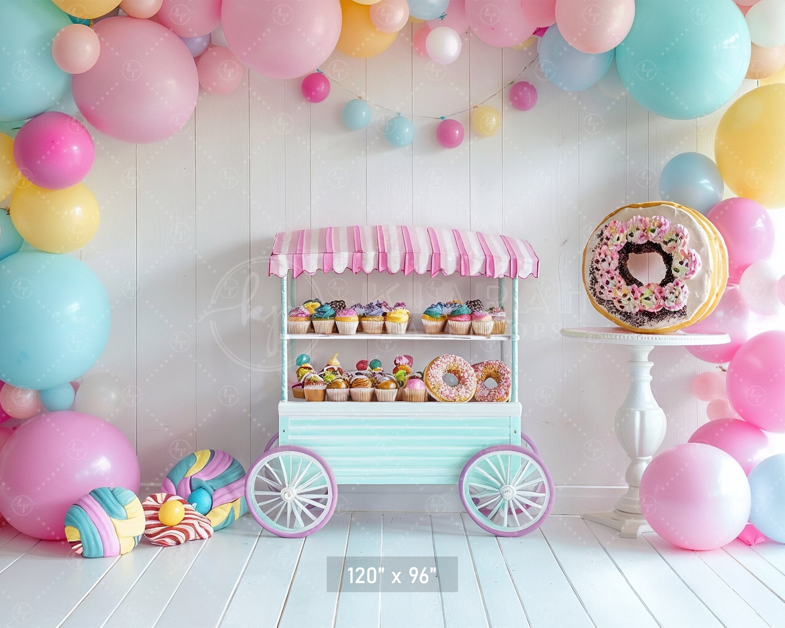 Sweet Treats Candy Cart Theme Backdrop