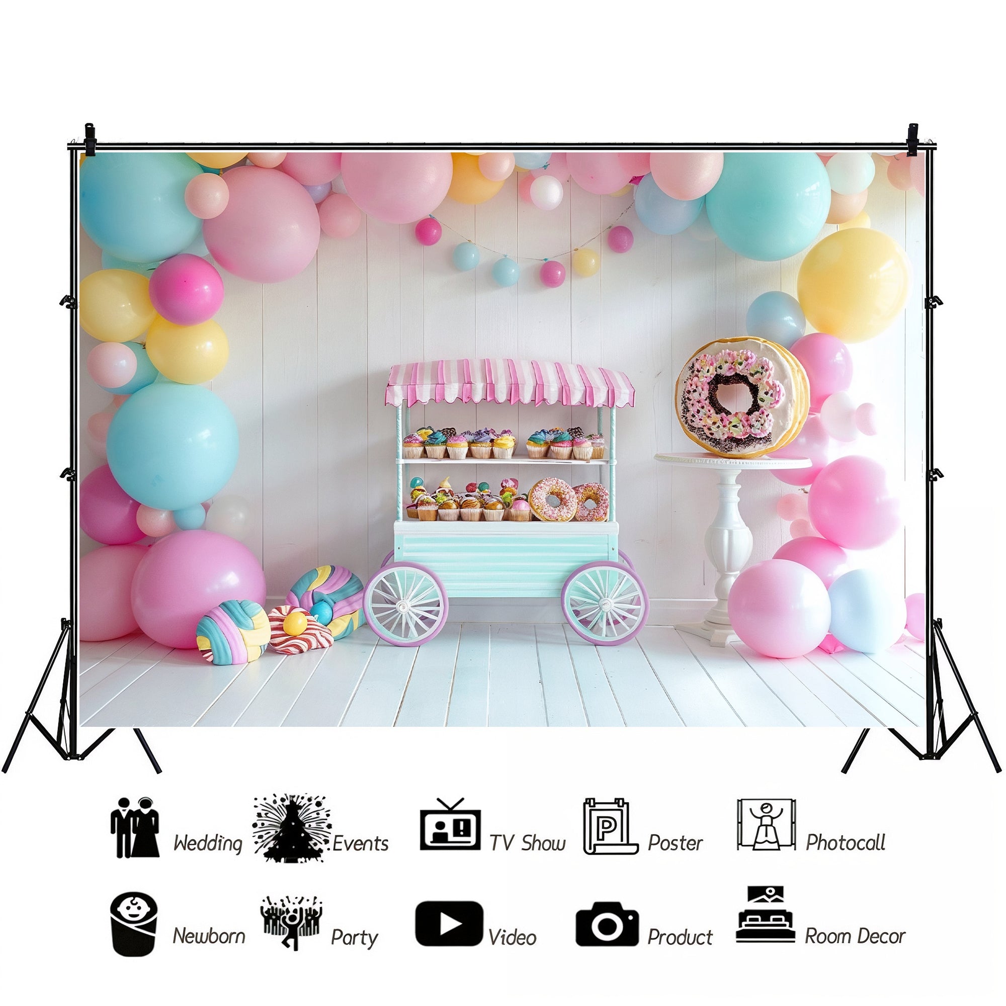 Sweet Treats Candy Cart Theme Backdrop