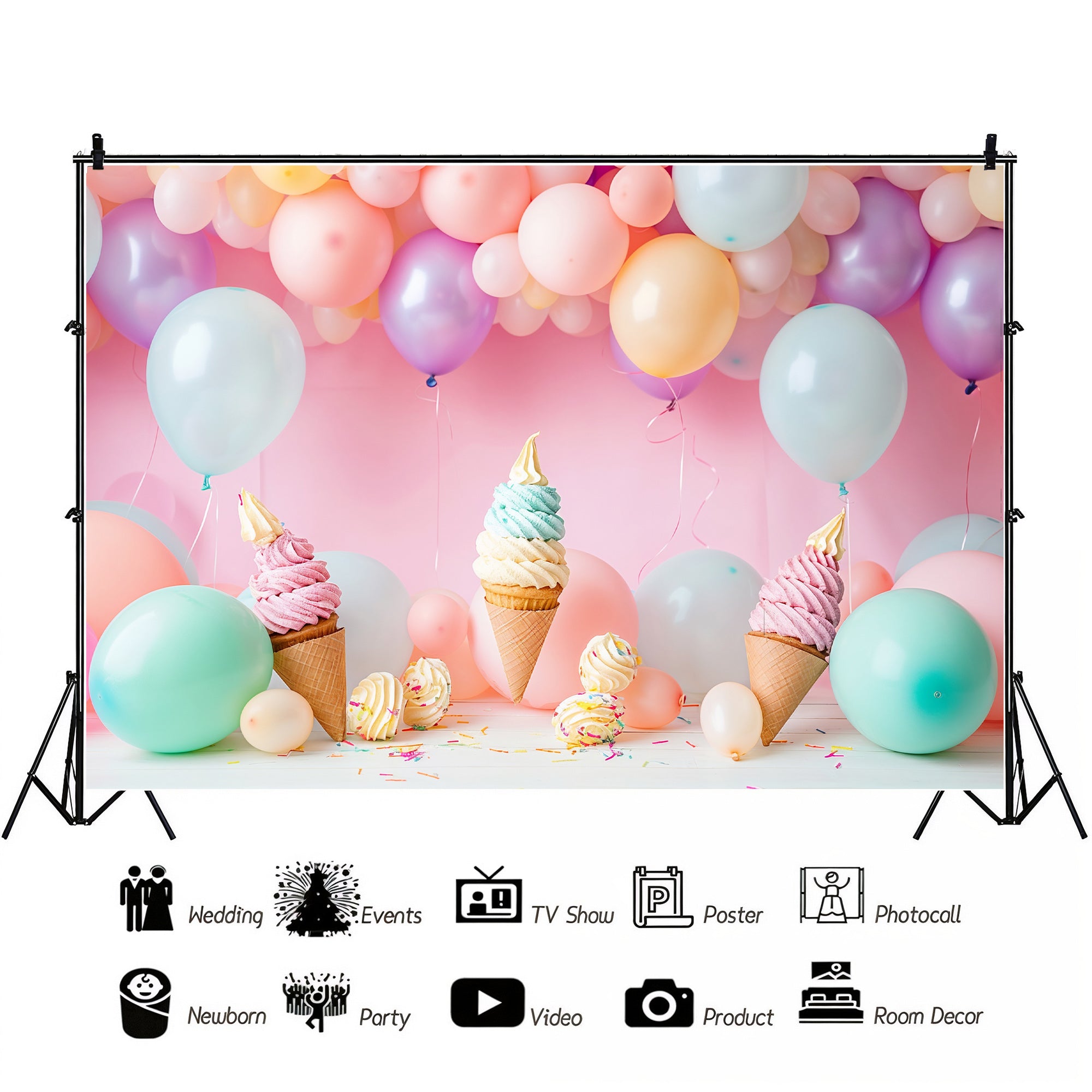 Ice Cream Cone Party Backdrop