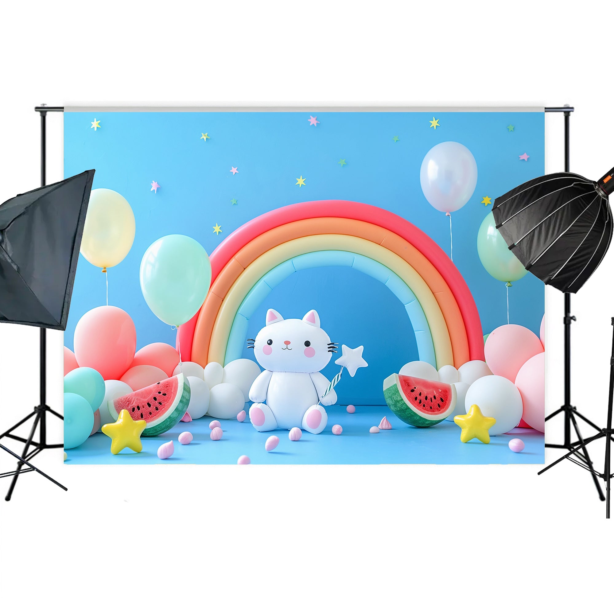 Rainbow Kitty Wonderland Backdrop