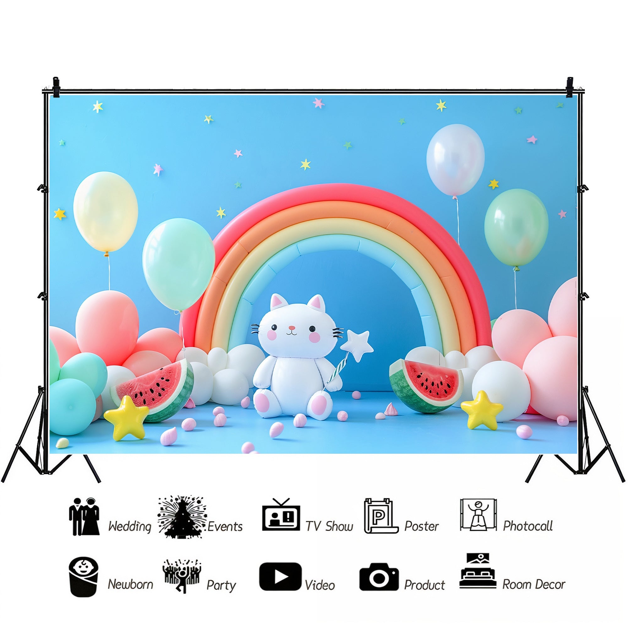 Rainbow Kitty Wonderland Backdrop