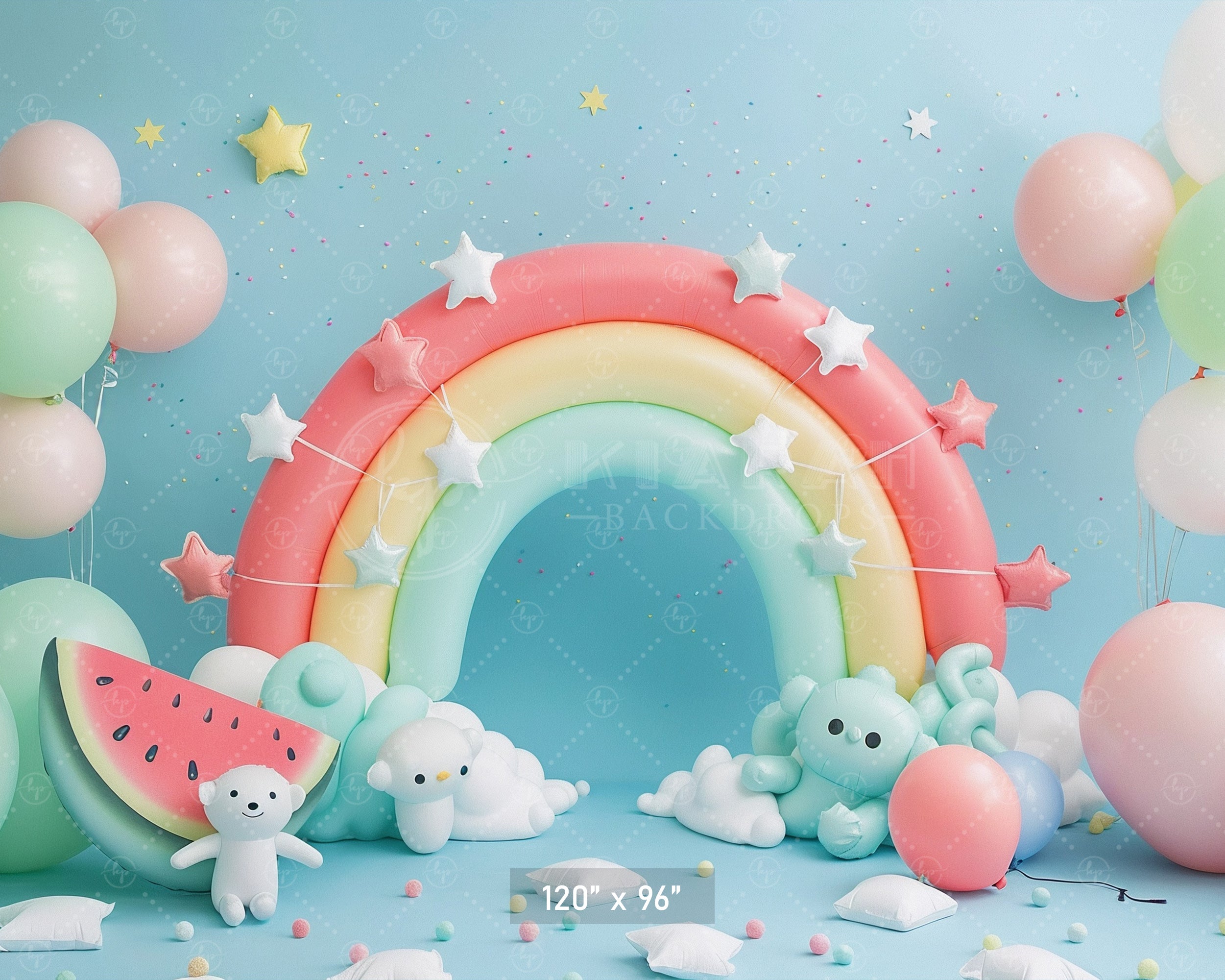 Pastel Rainbow and Starry Bear Backdrop