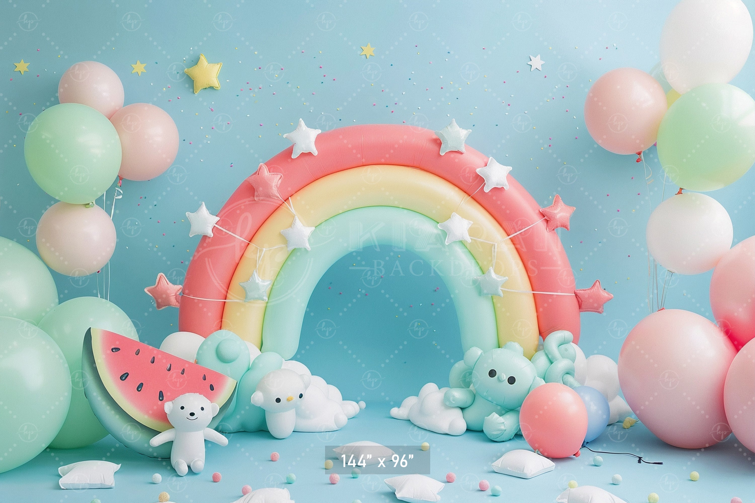 Pastel Rainbow and Starry Bear Backdrop